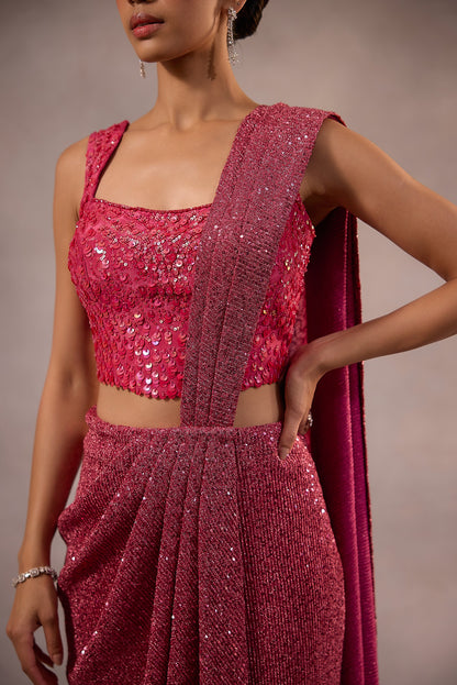 Cherry Pink Drape Saree with Blouse