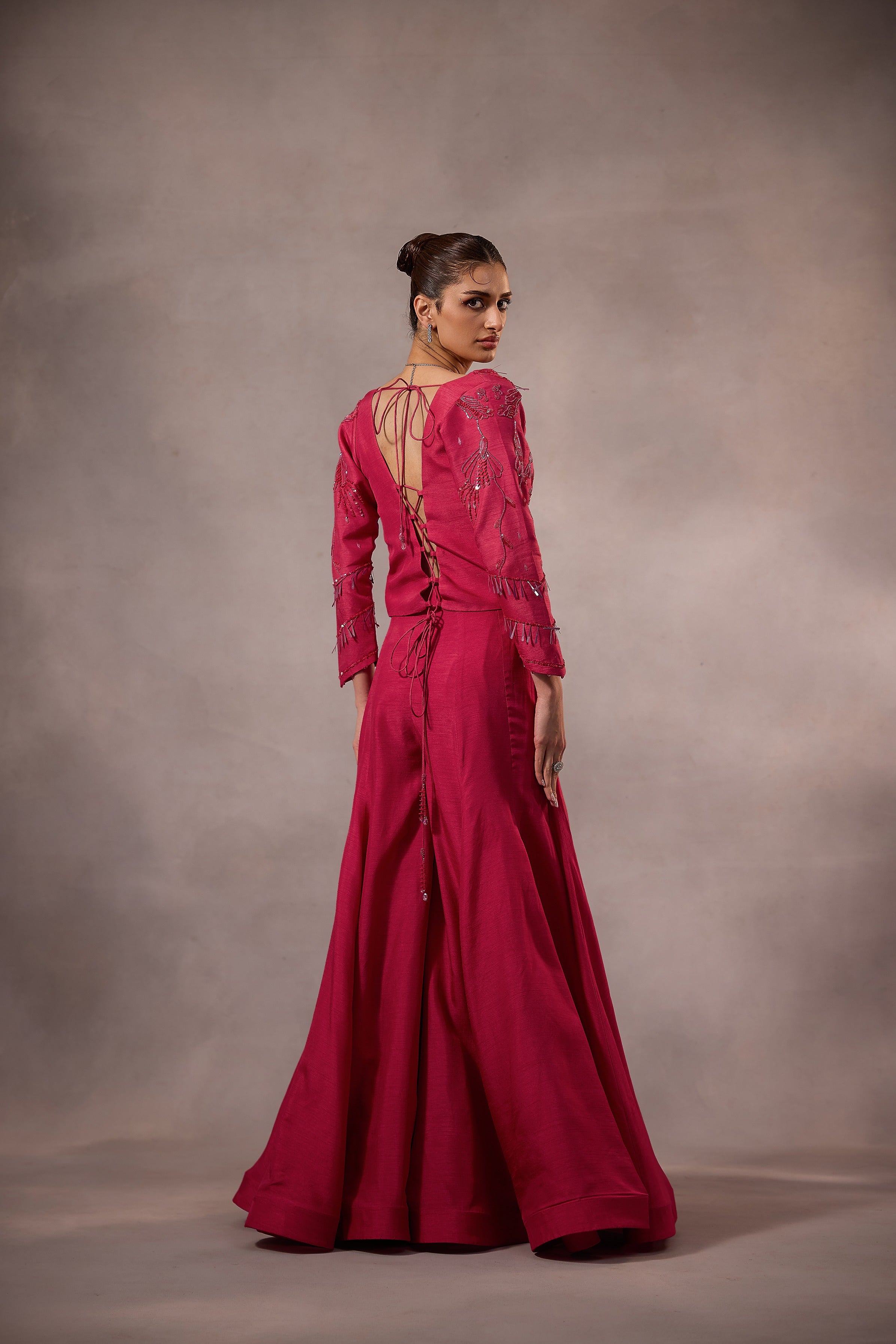 Cherry Pink Embroidered Sharara Set