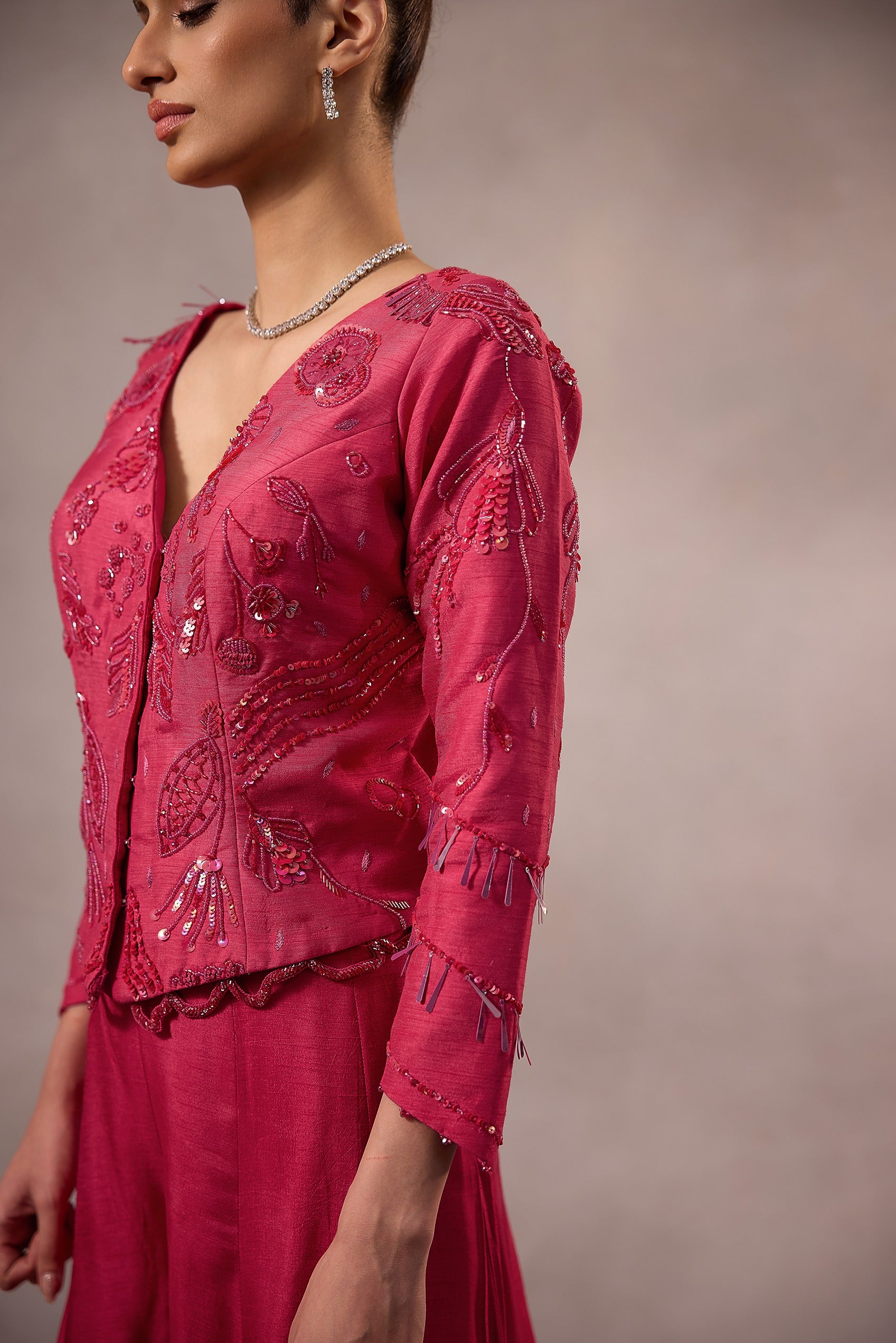 Cherry Pink Embroidered Sharara Set