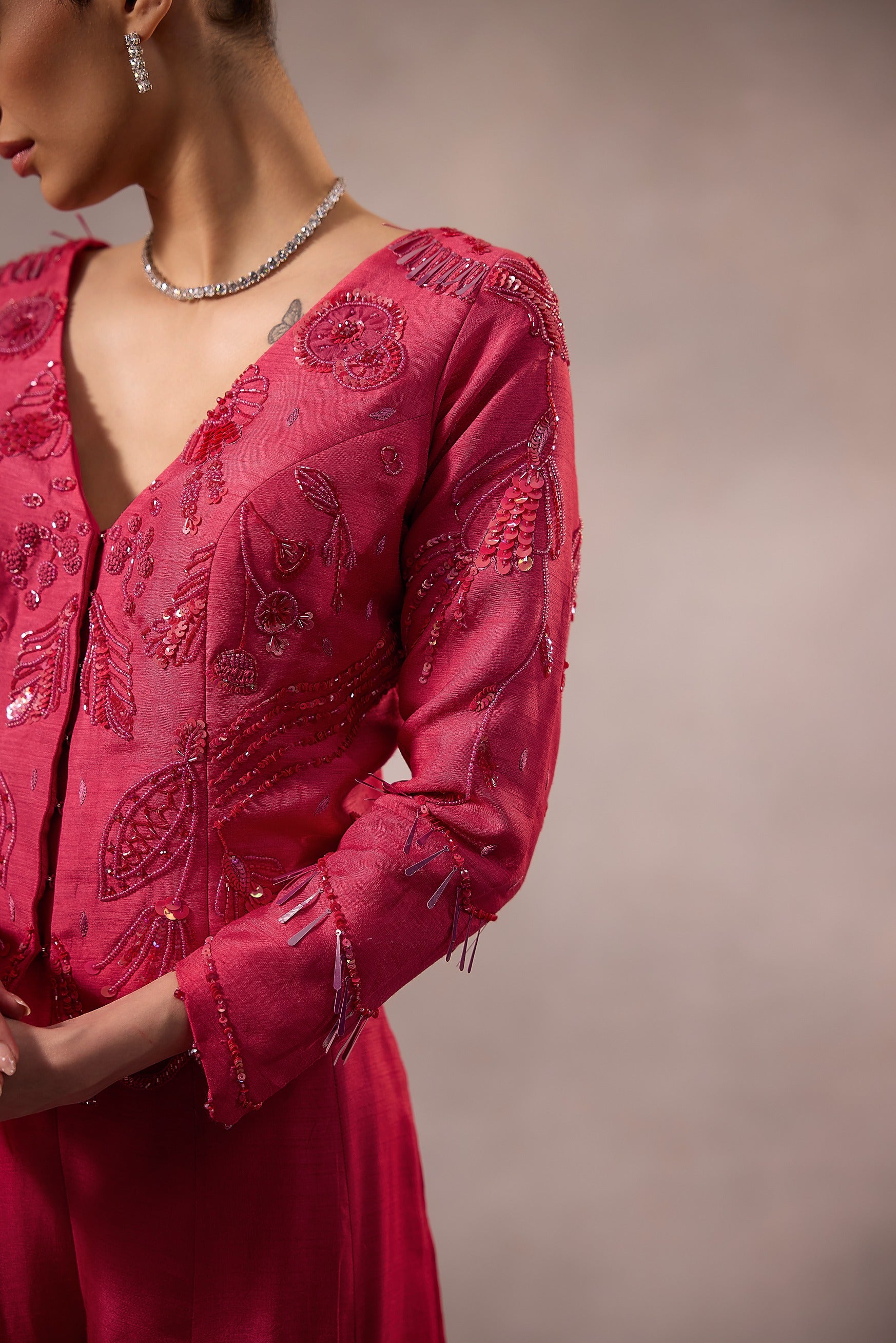 Cherry Pink Embroidered Sharara Set