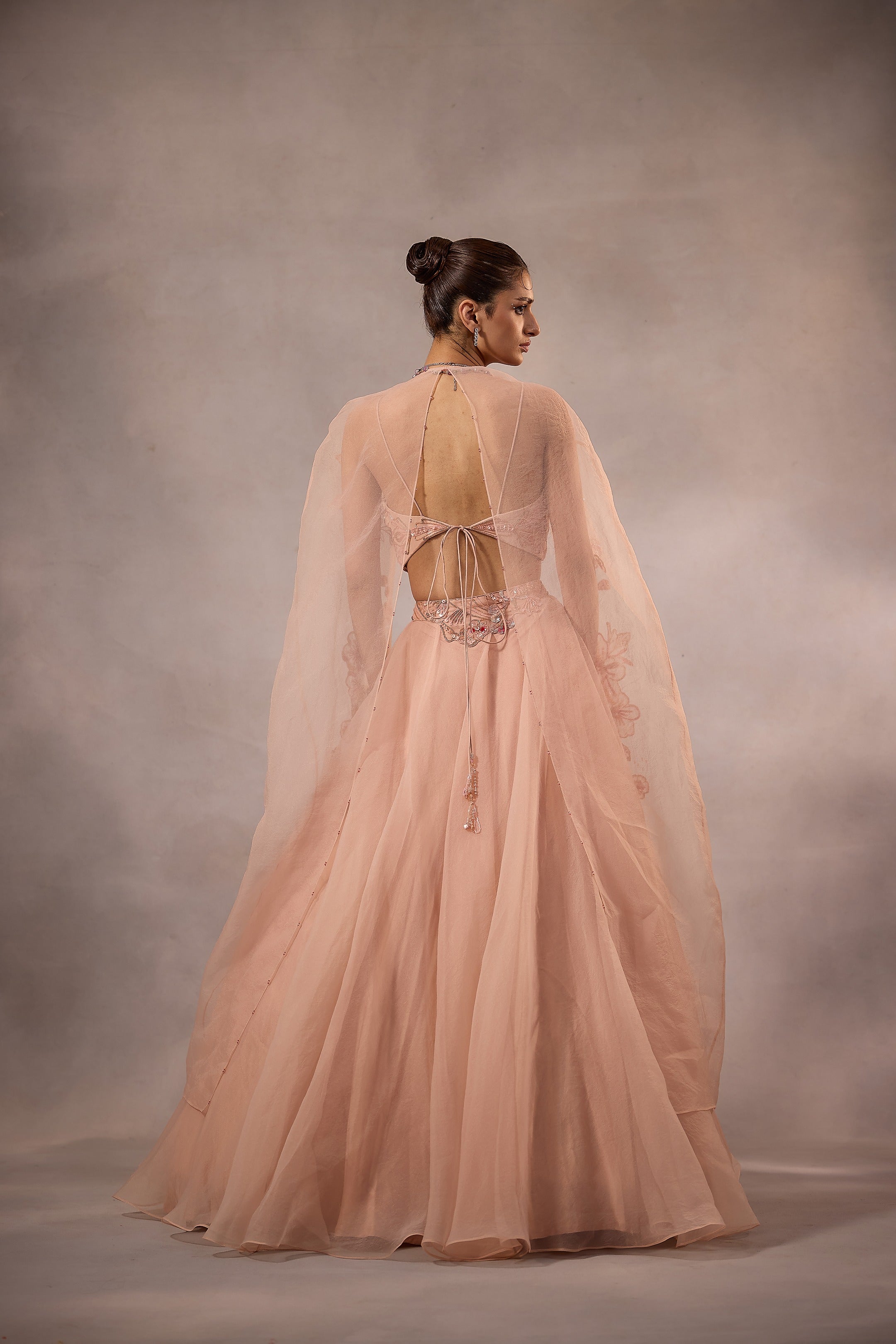 Powder Pink Embroidered Lehenga Set  with cape -set of 3