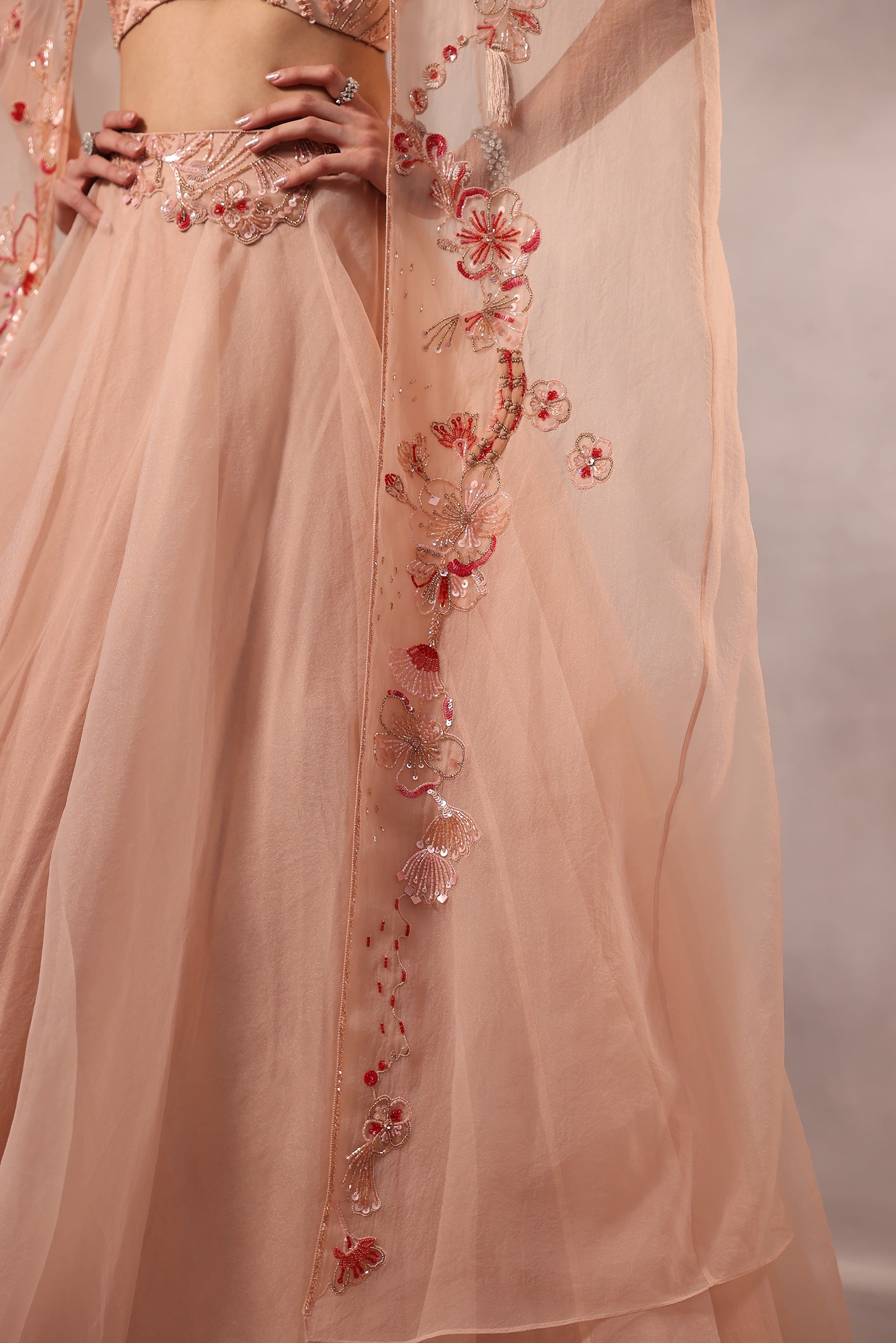 Powder Pink Embroidered Lehenga Set  with cape -set of 3