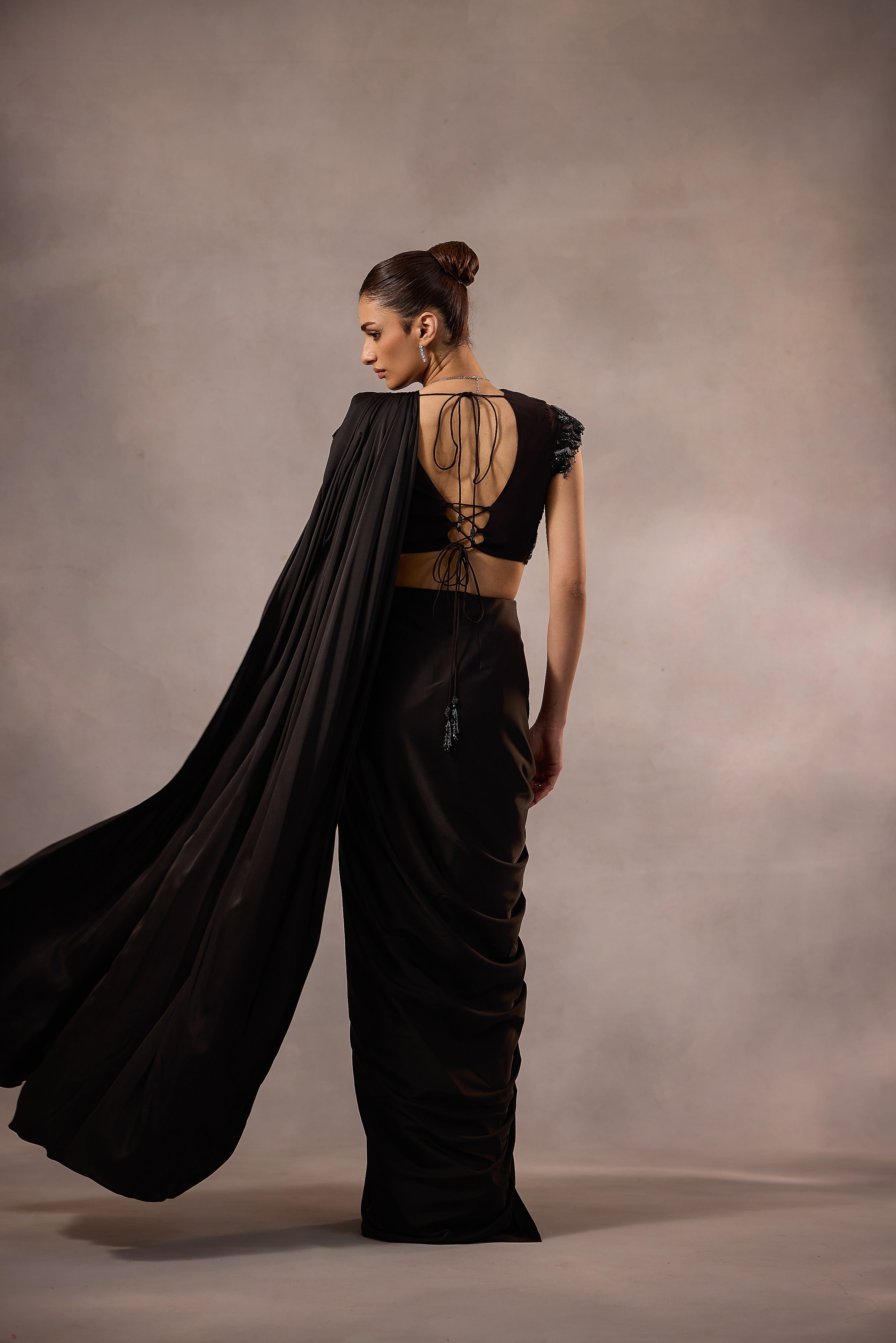Black Drape Saree with Blouse