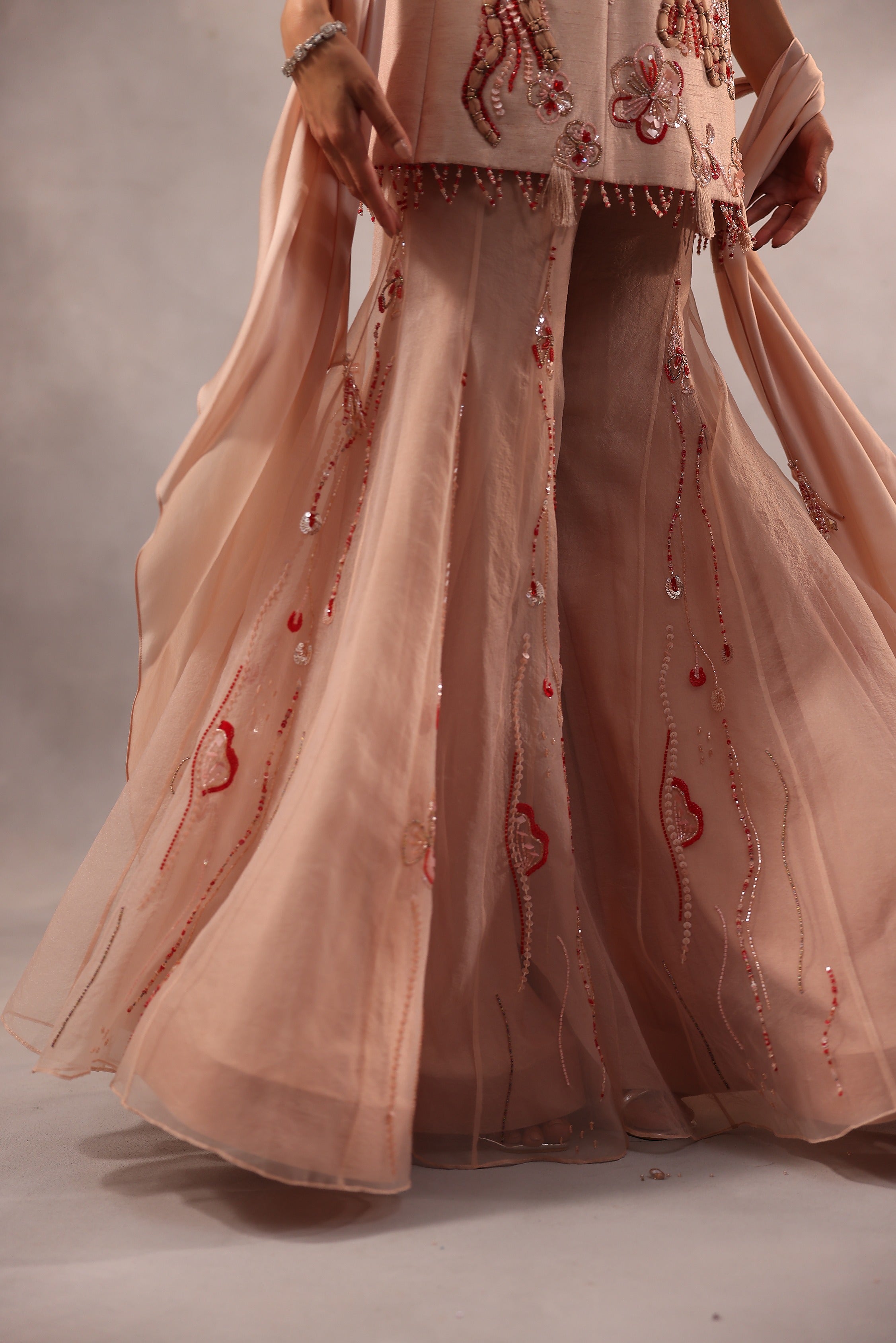 Powder Pink Embroidered Sharara Set of 3