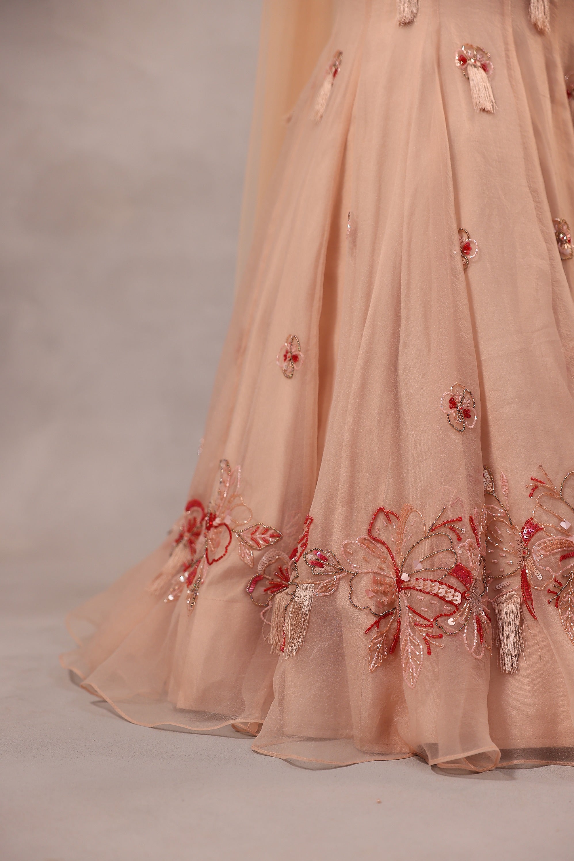 Powder Pink Embroidered Fishcut Drape Lehenga with Blouse -set of 3