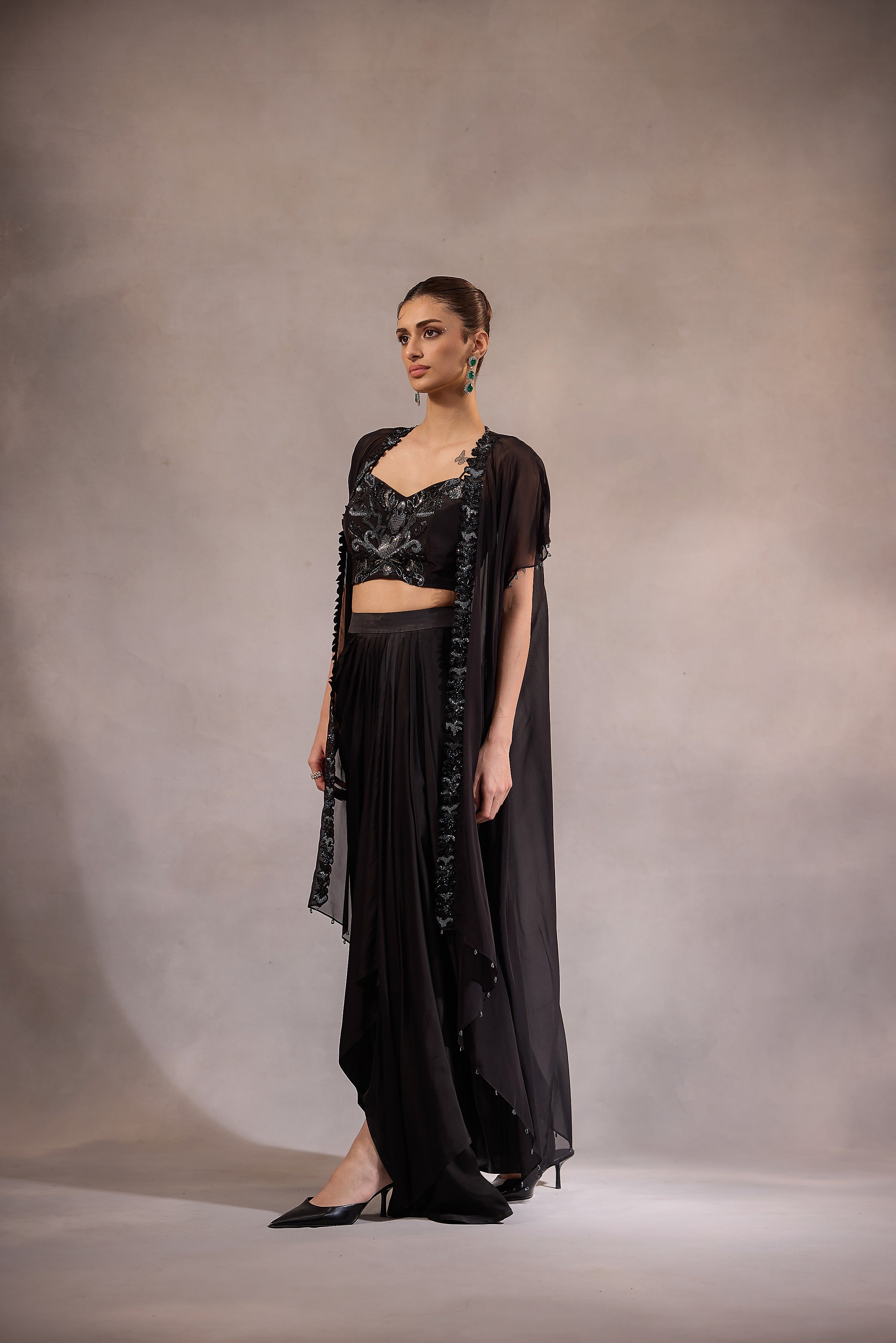 Black Embroidered Cape Set of 3