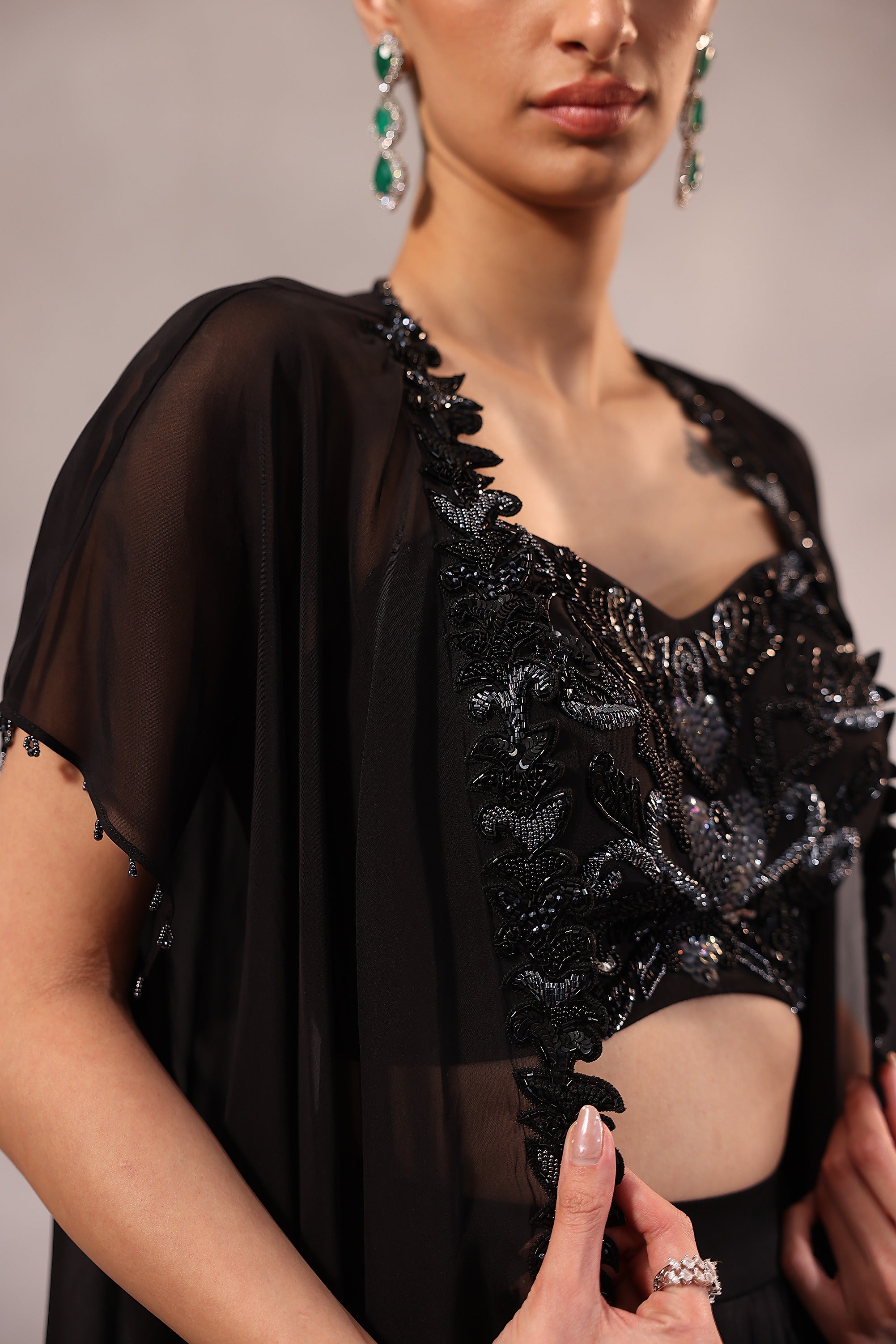 Black Embroidered Cape Set of 3