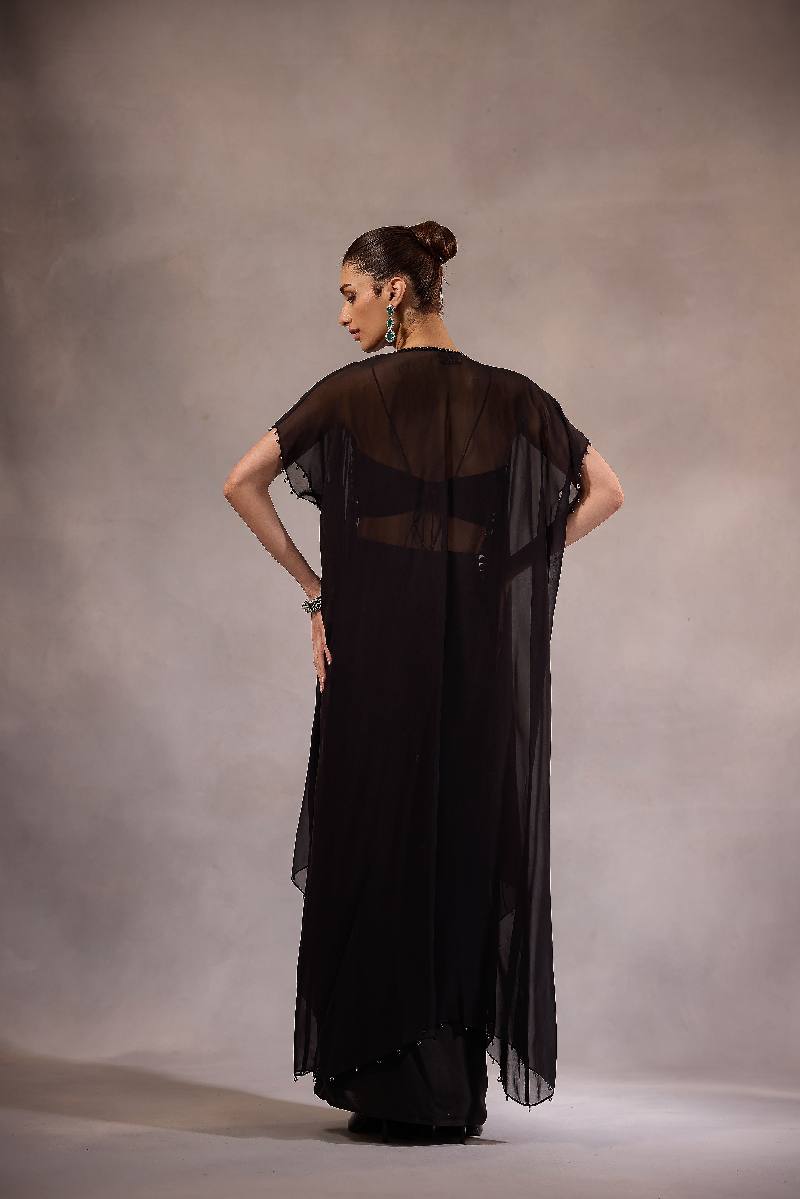 Black Embroidered Cape Set of 3