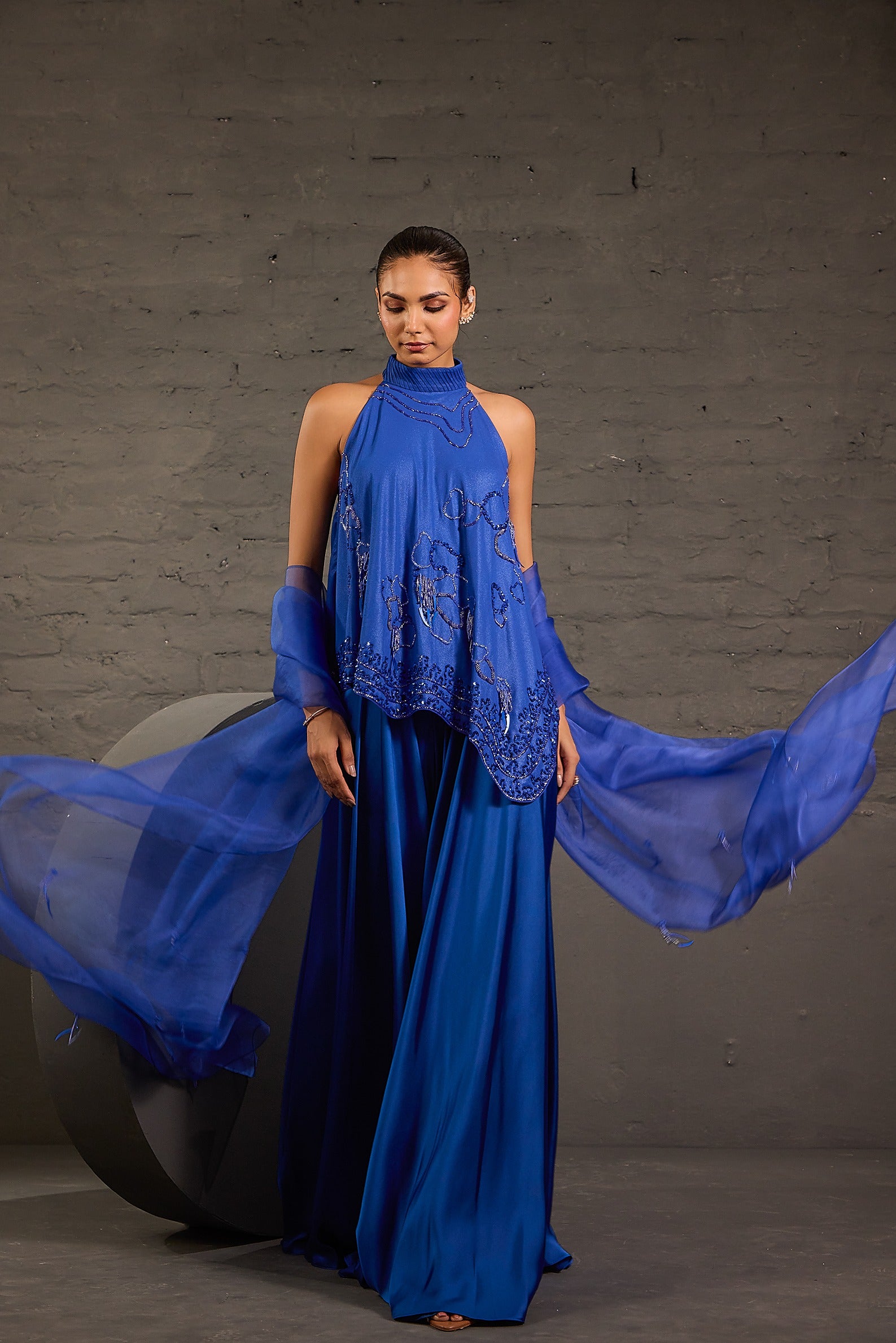 Asymmetric Flowy Tunic And Bias Cut Flared Sharara