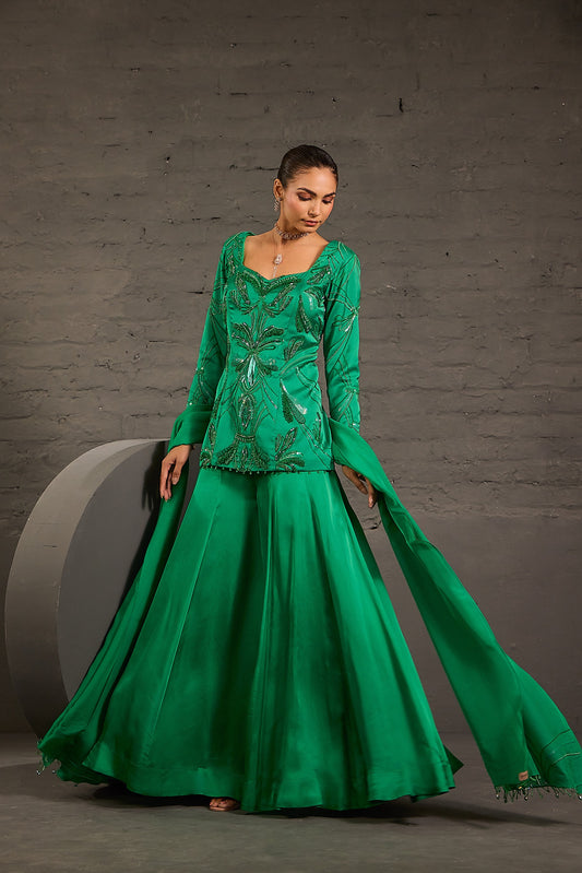 Emerald Green Embroidered Sharara Set