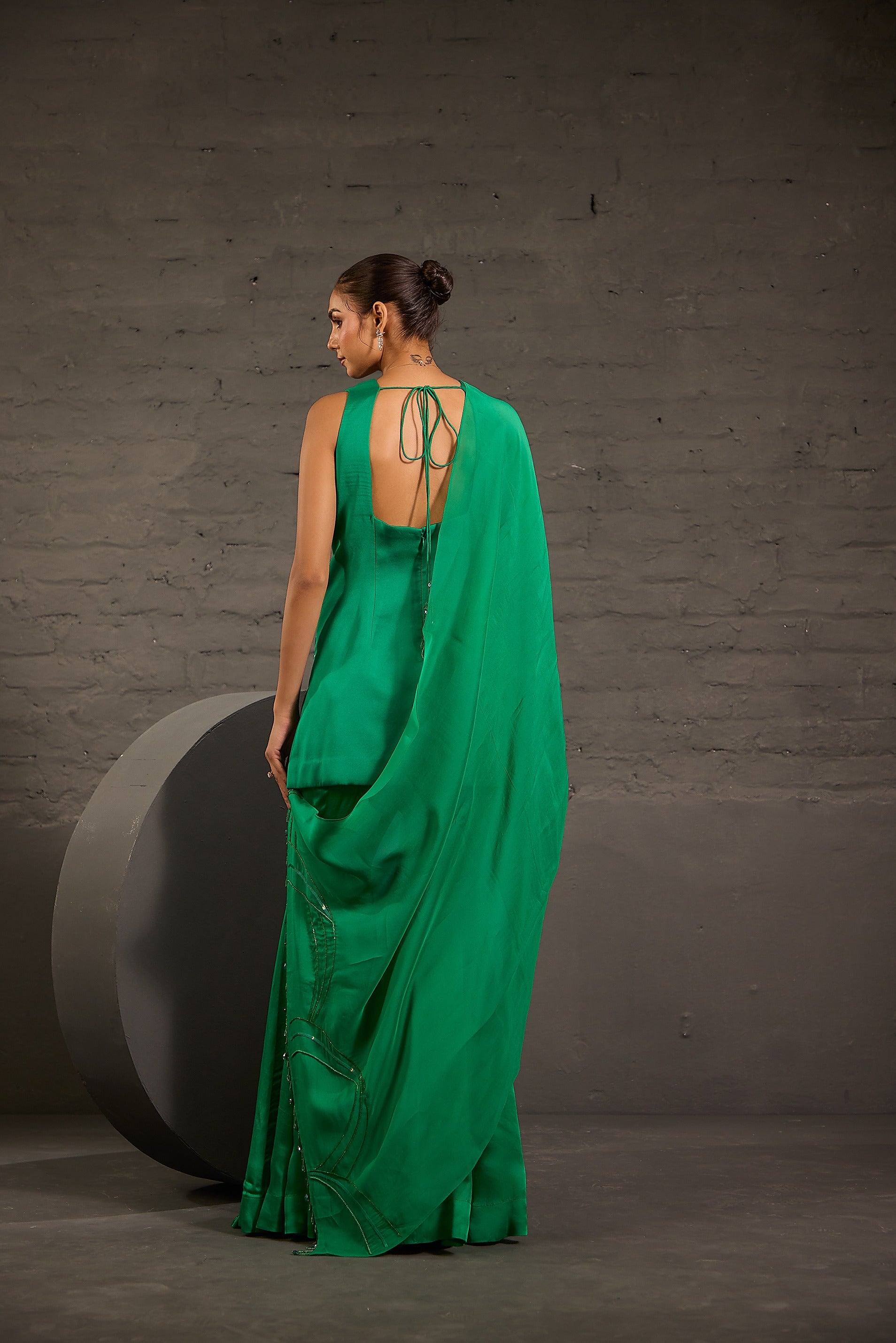 Hand Embroidered Emerald Green Short Tunic With Sharara & Dupatta Set