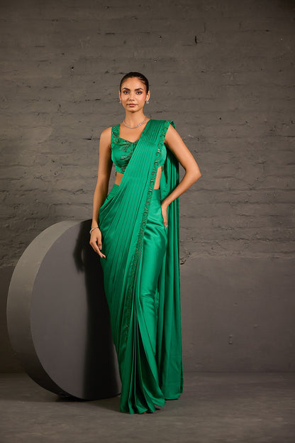 Emerald Green Waistcoat & Drape Saree