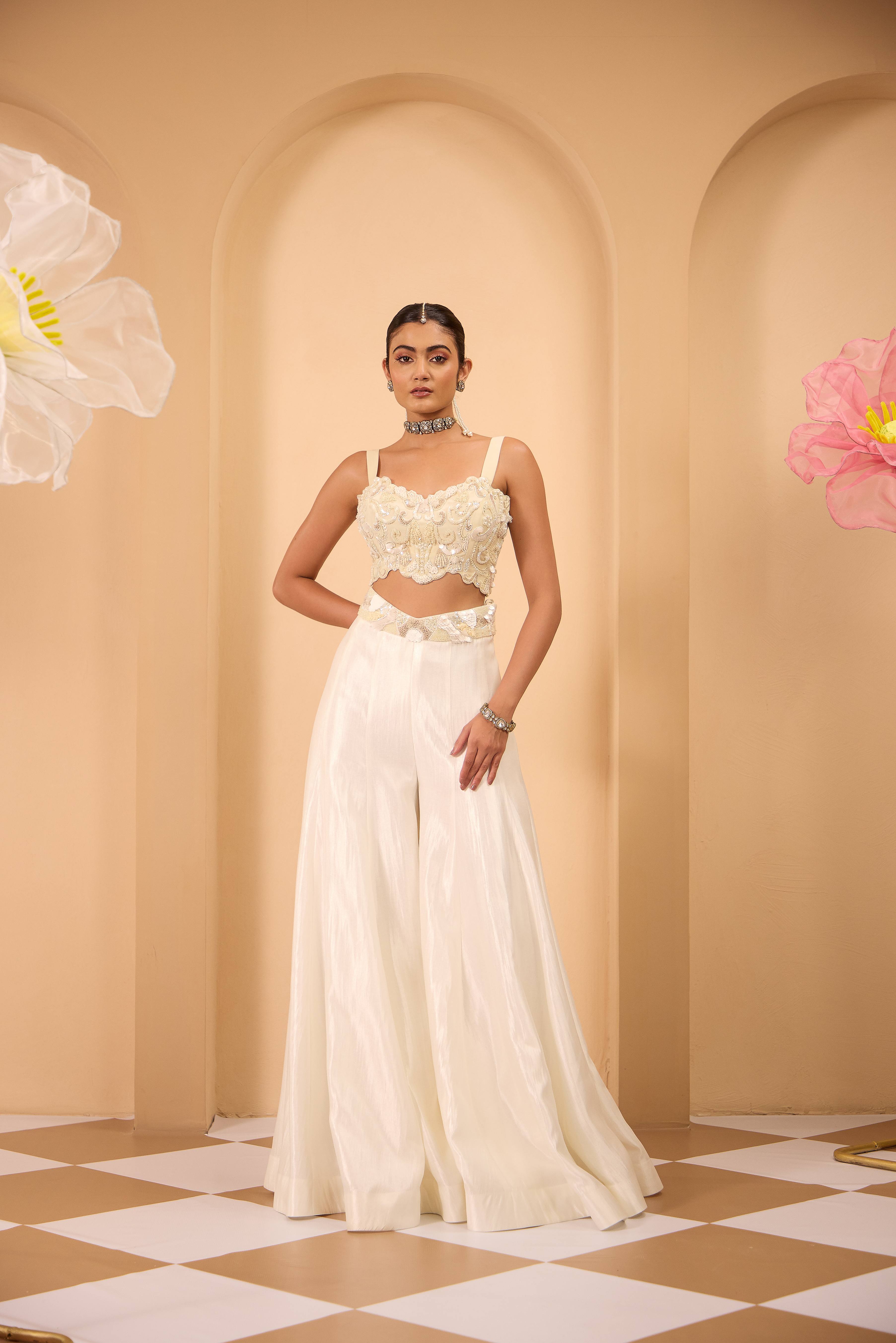 Ivory Hand Embroidered Cape With Blouse & Sharara