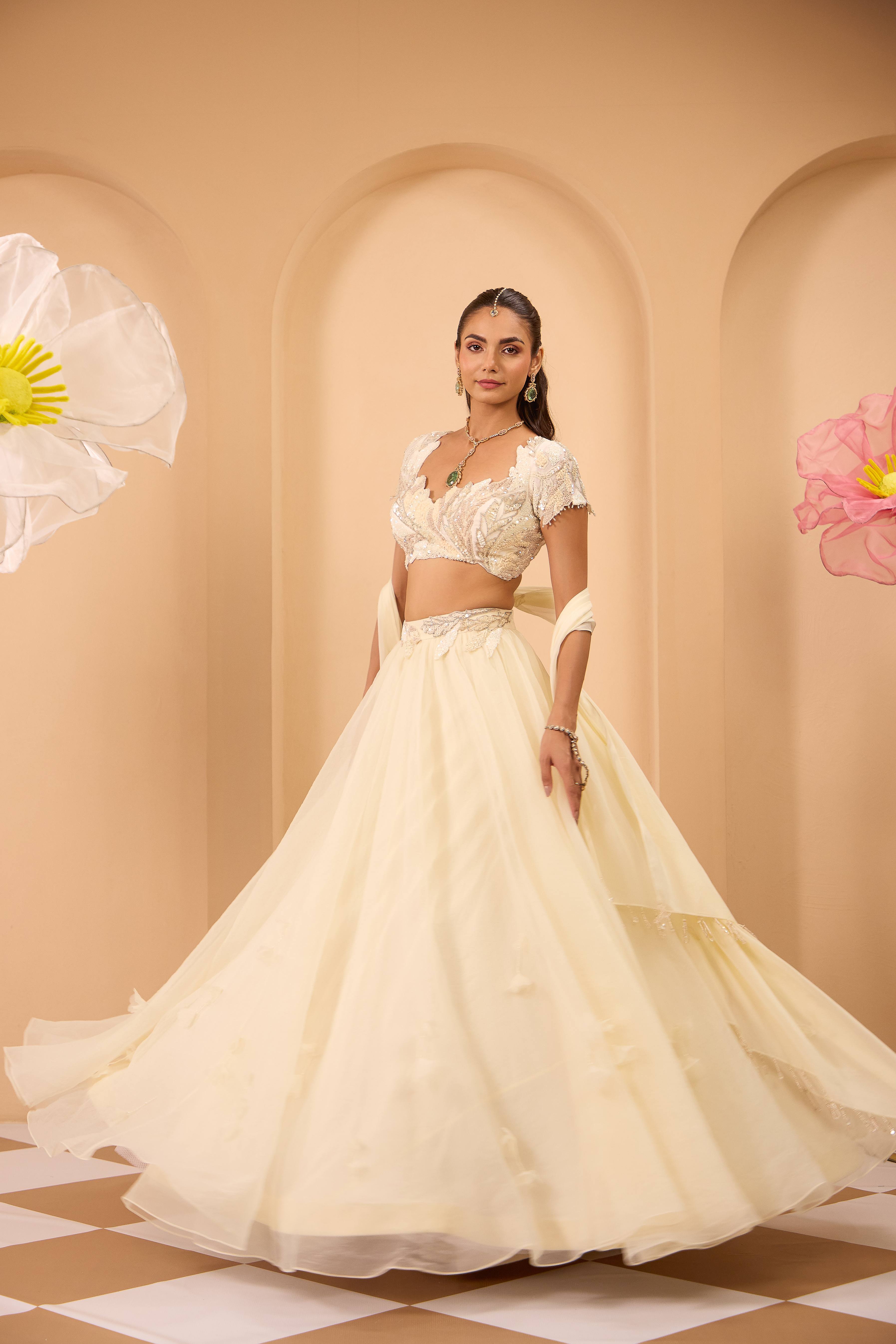 Hand Embroidered Blouse with Lehenga and Dupatta