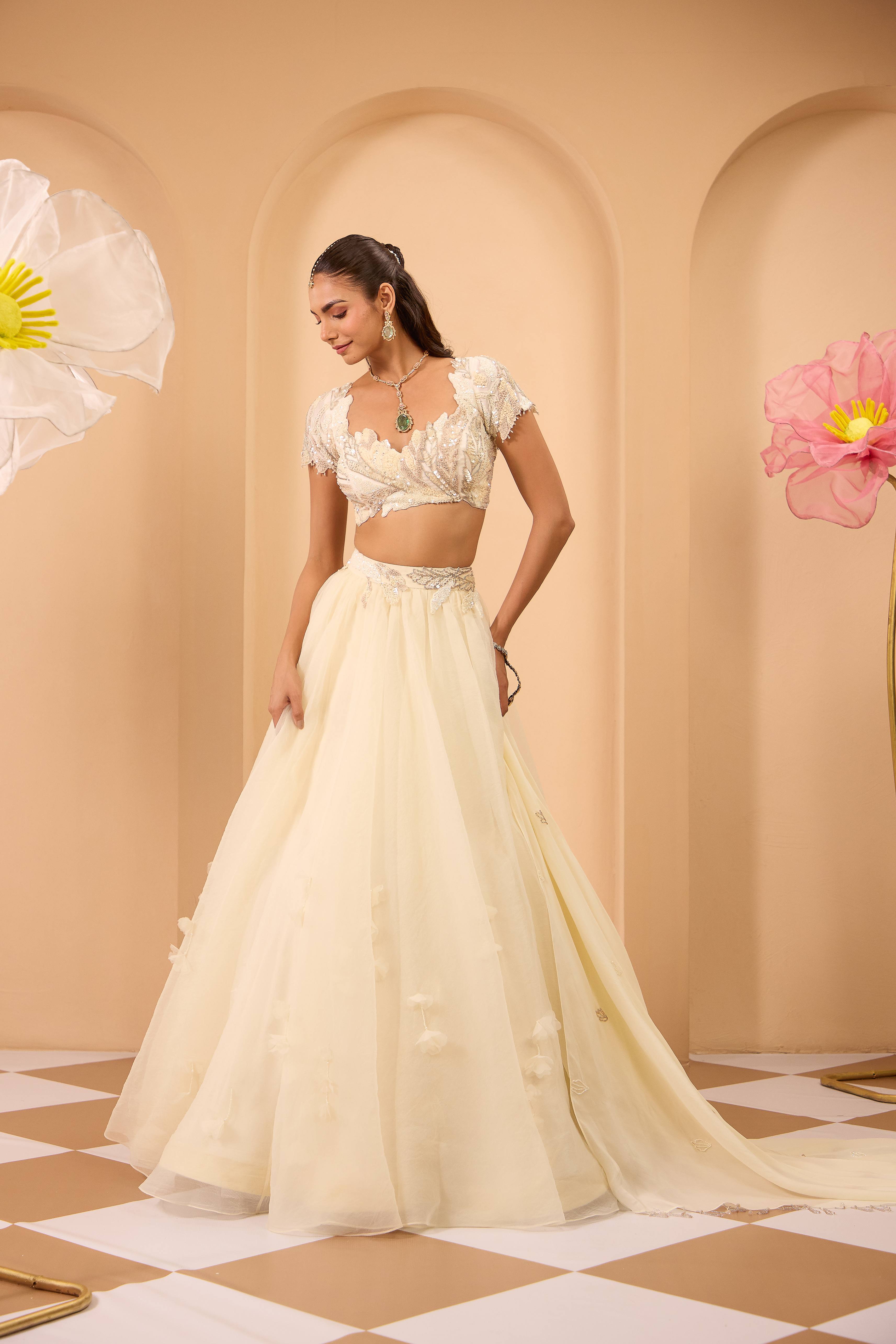 Hand Embroidered Blouse with Lehenga and Dupatta