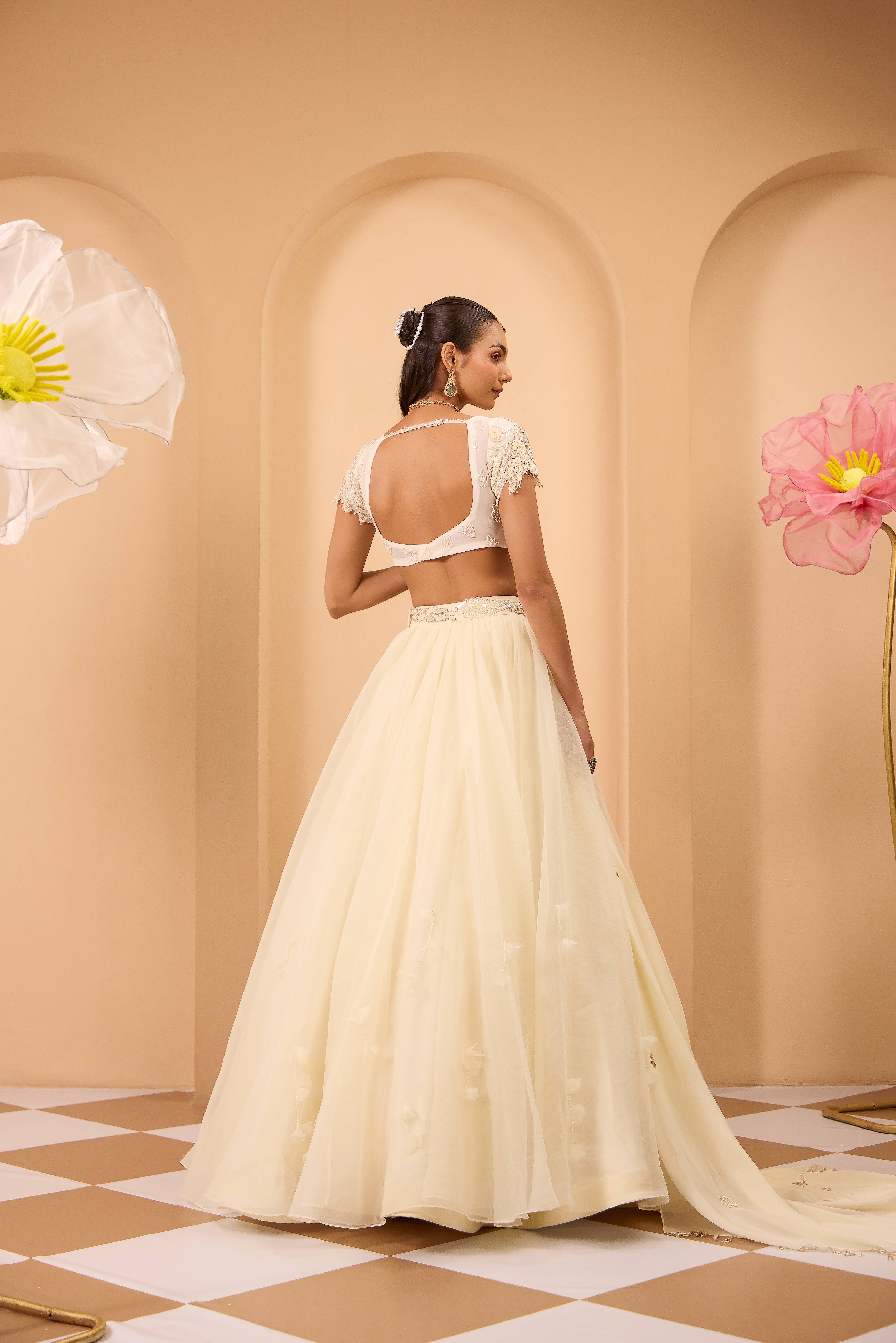 Hand Embroidered Blouse with Lehenga and Dupatta