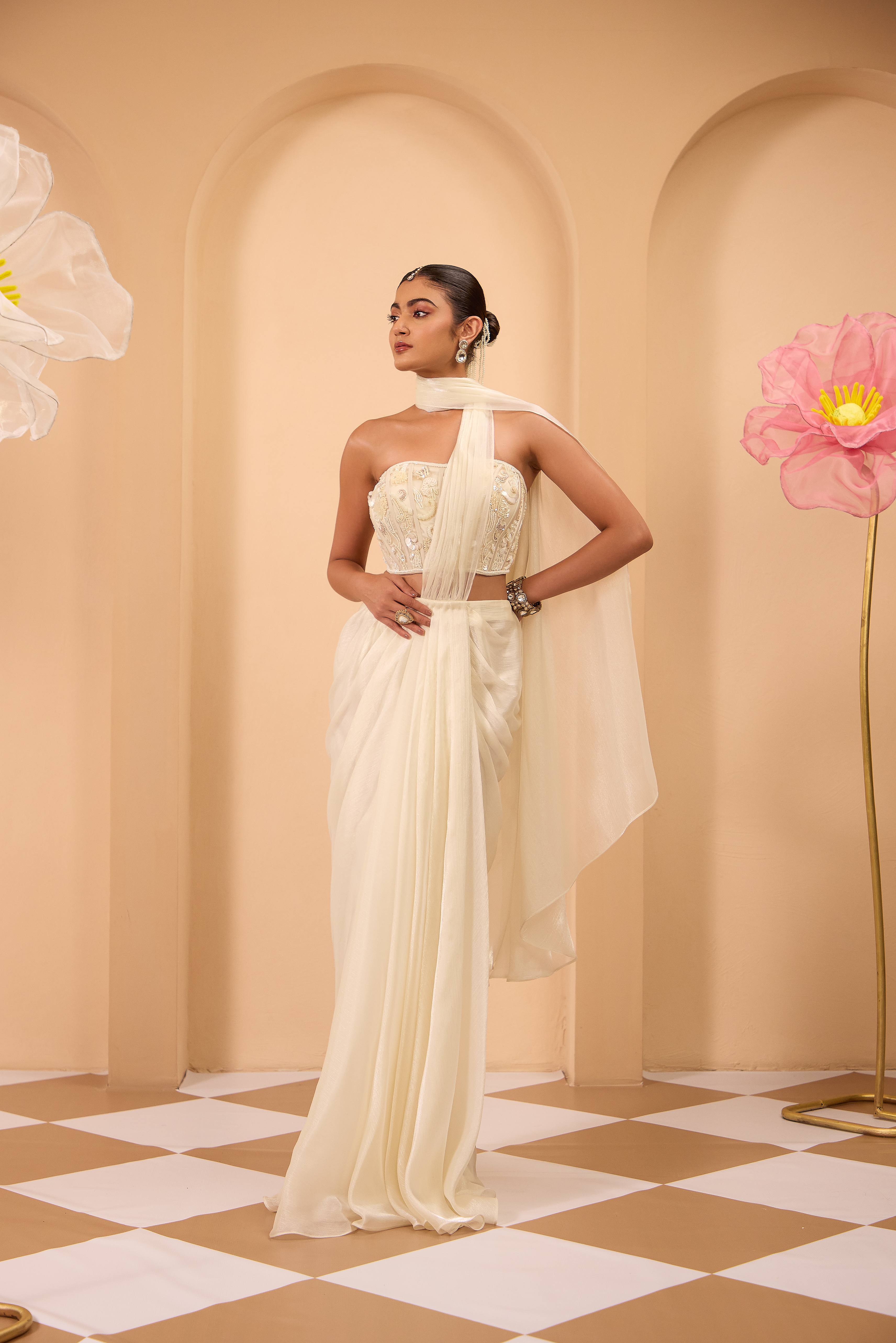 Hand Adored Corset with Drape Saree