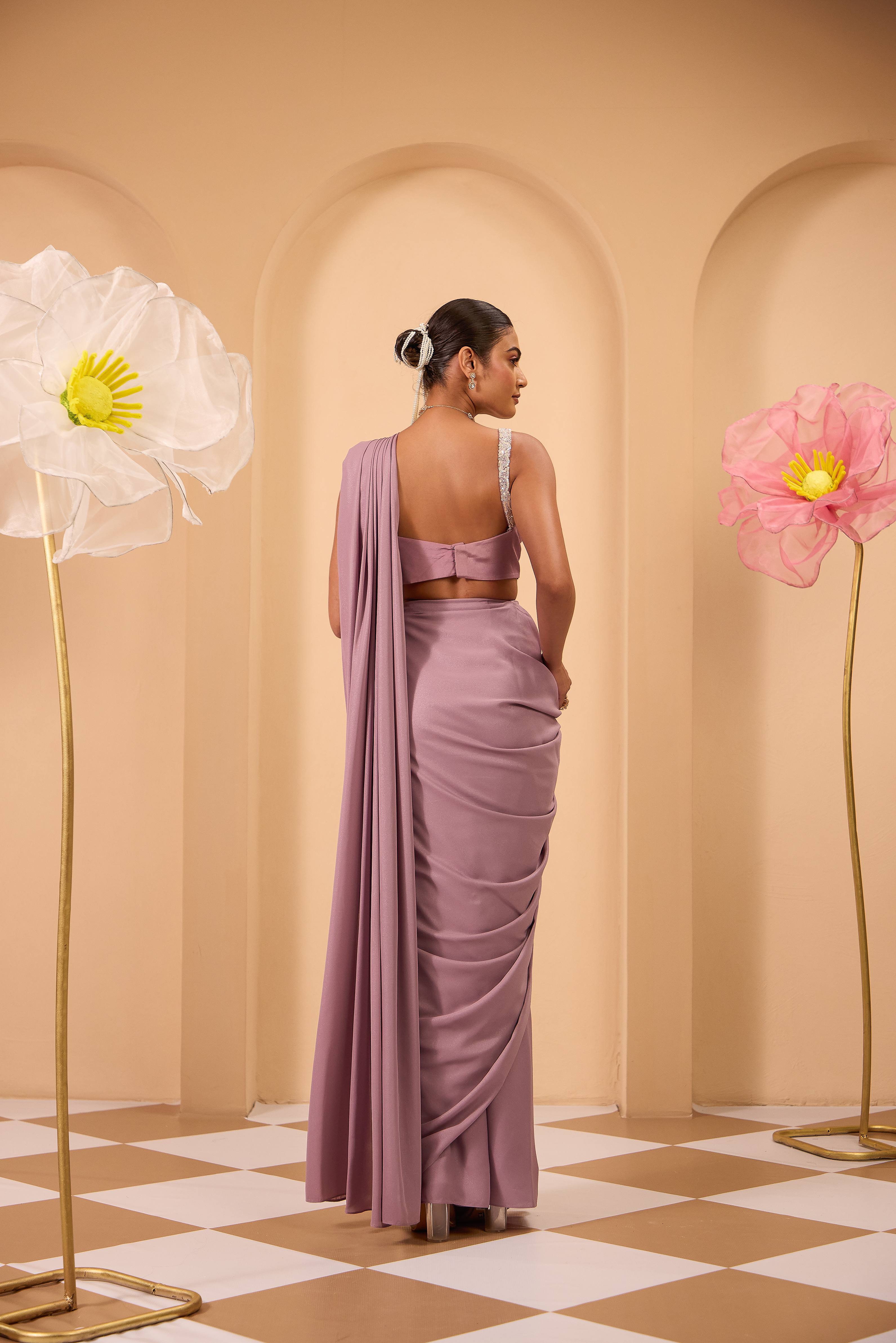 Shaded Hand Embroidered Blouse with Drape Saree