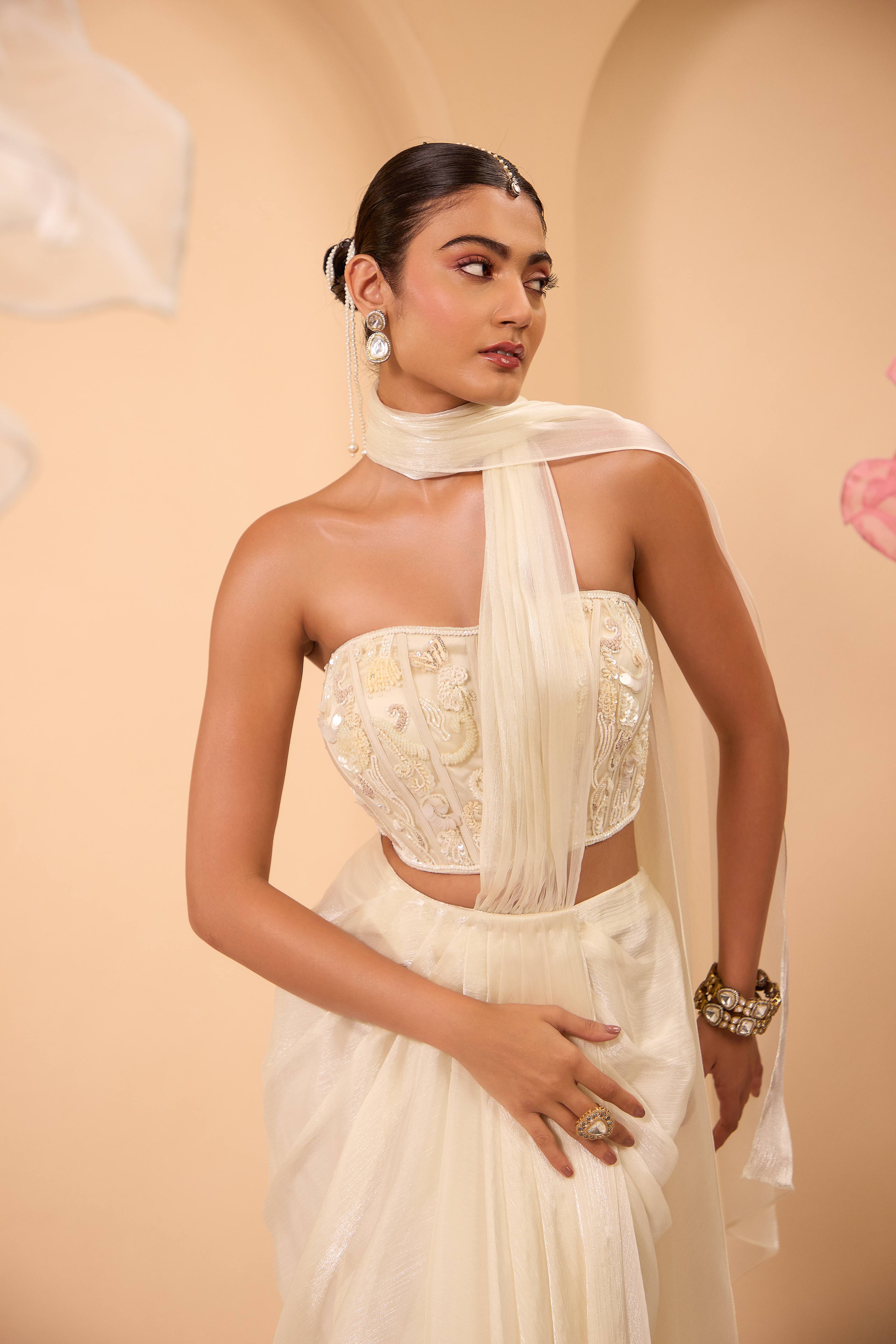 Hand Adored Corset with Drape Saree