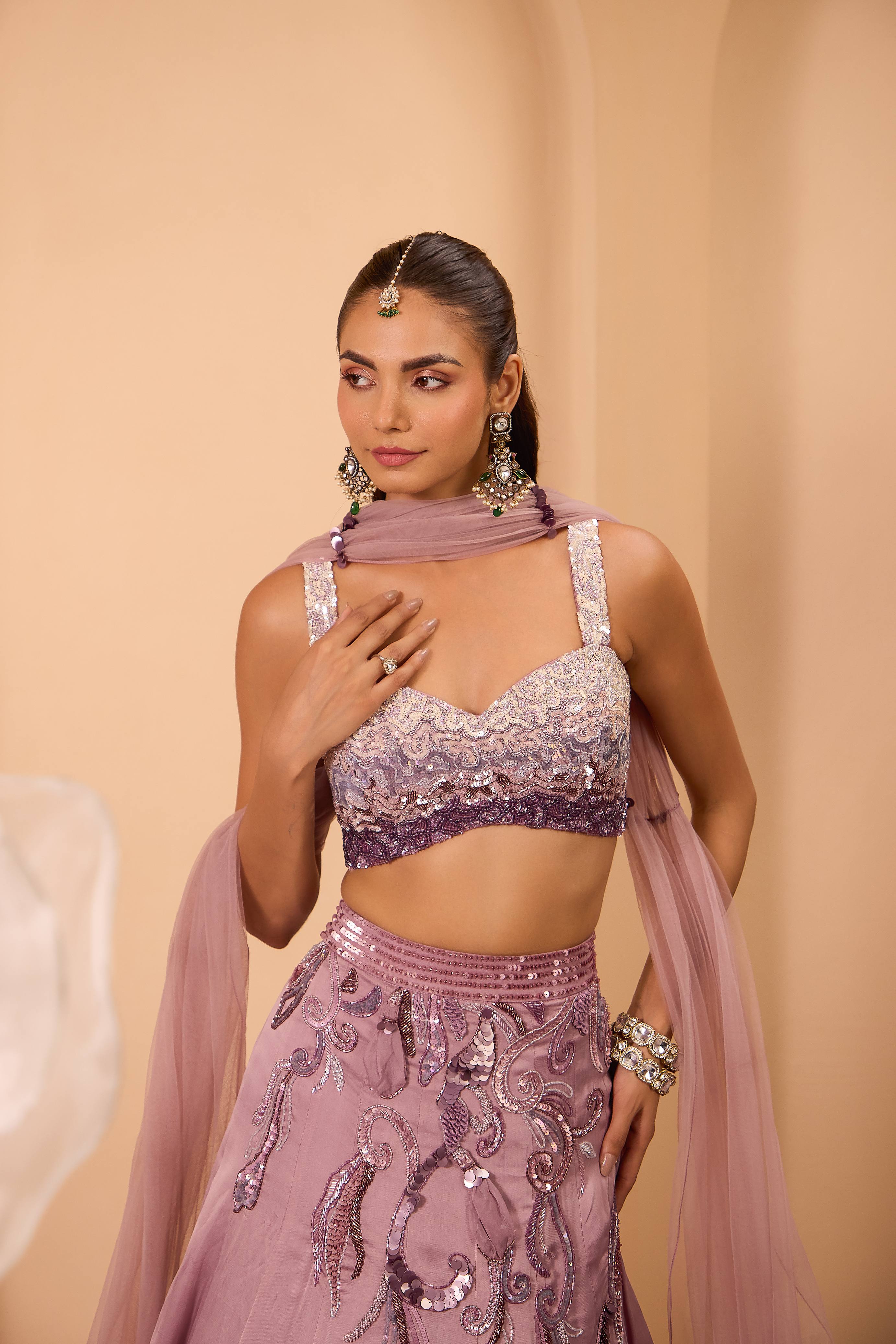 Shaded Hand Embroidered Blouse with Lehenga & Dupatta