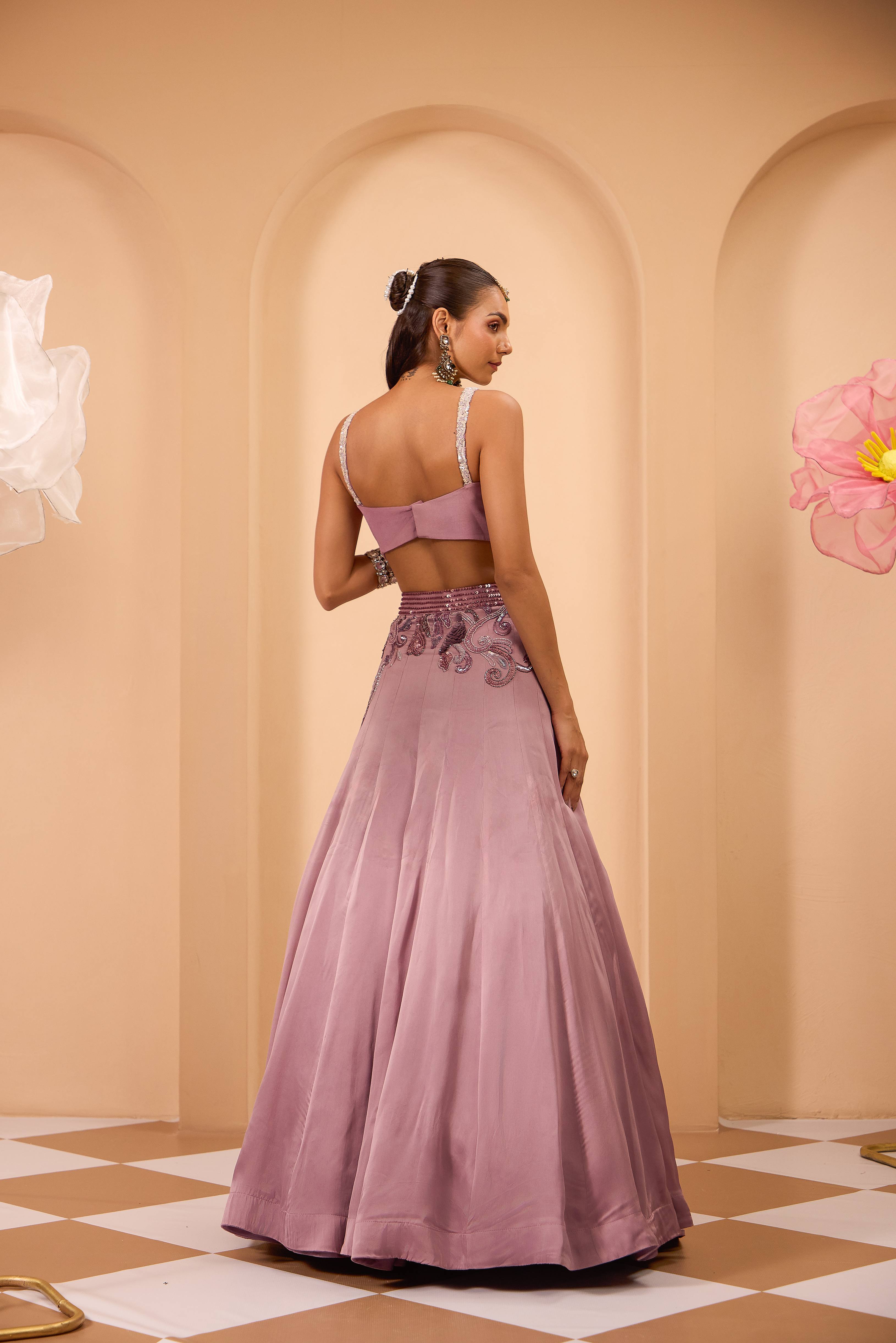 Shaded Hand Embroidered Blouse with Lehenga & Dupatta