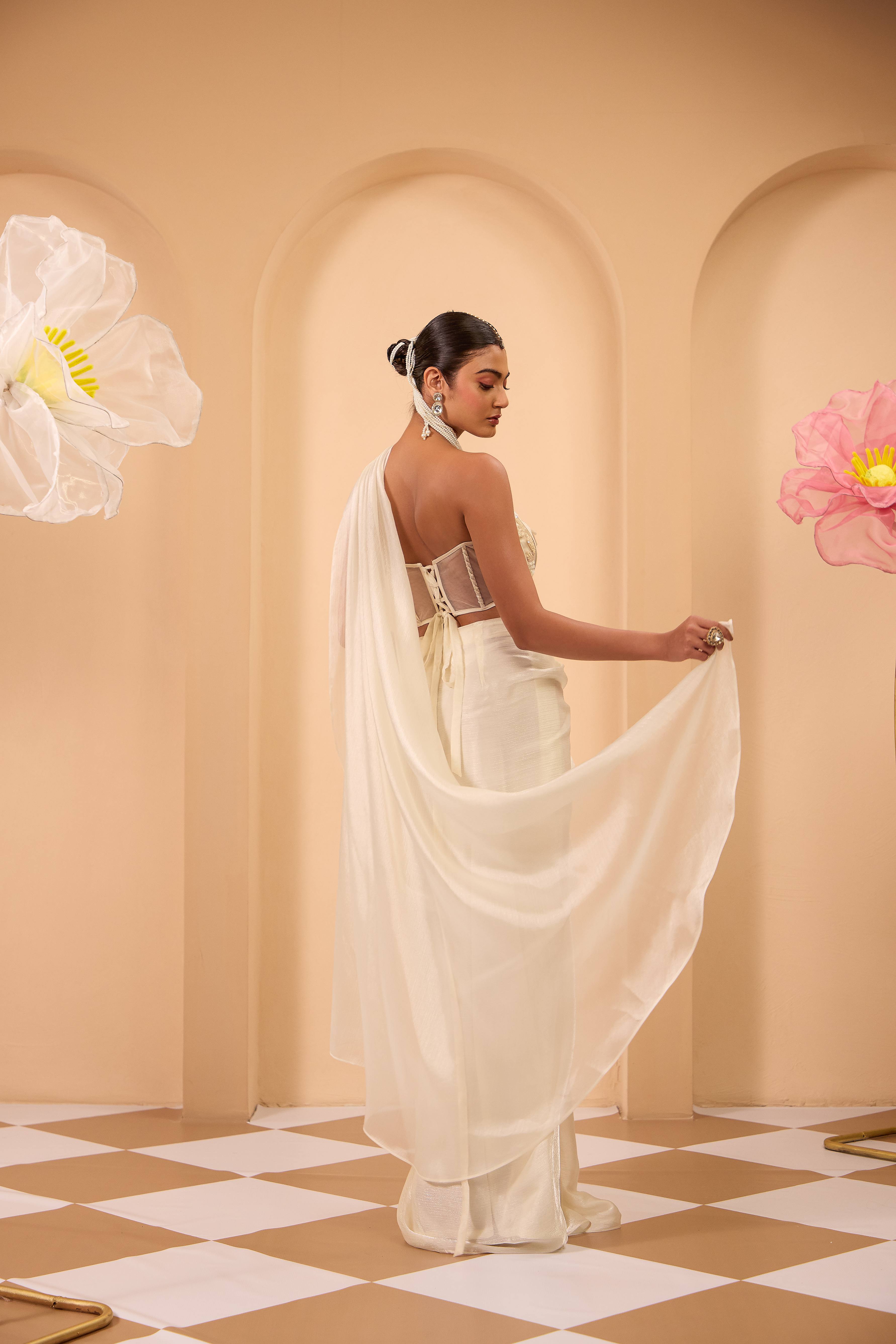 Hand Adored Corset with Drape Saree