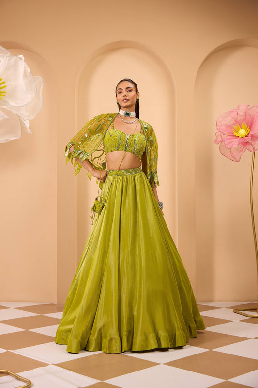 Ombre Shaded Shrug with Tissue Lehenga & Blouse
