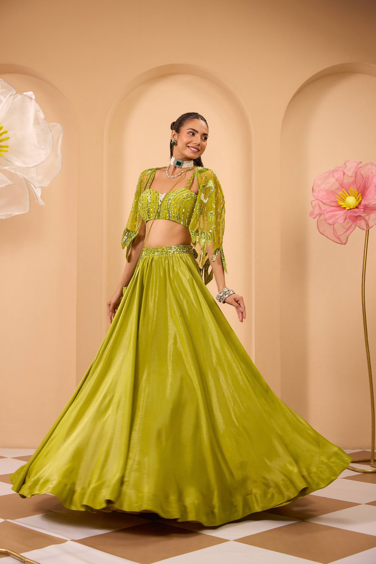Ombre Shaded Shrug with Tissue Lehenga & Blouse