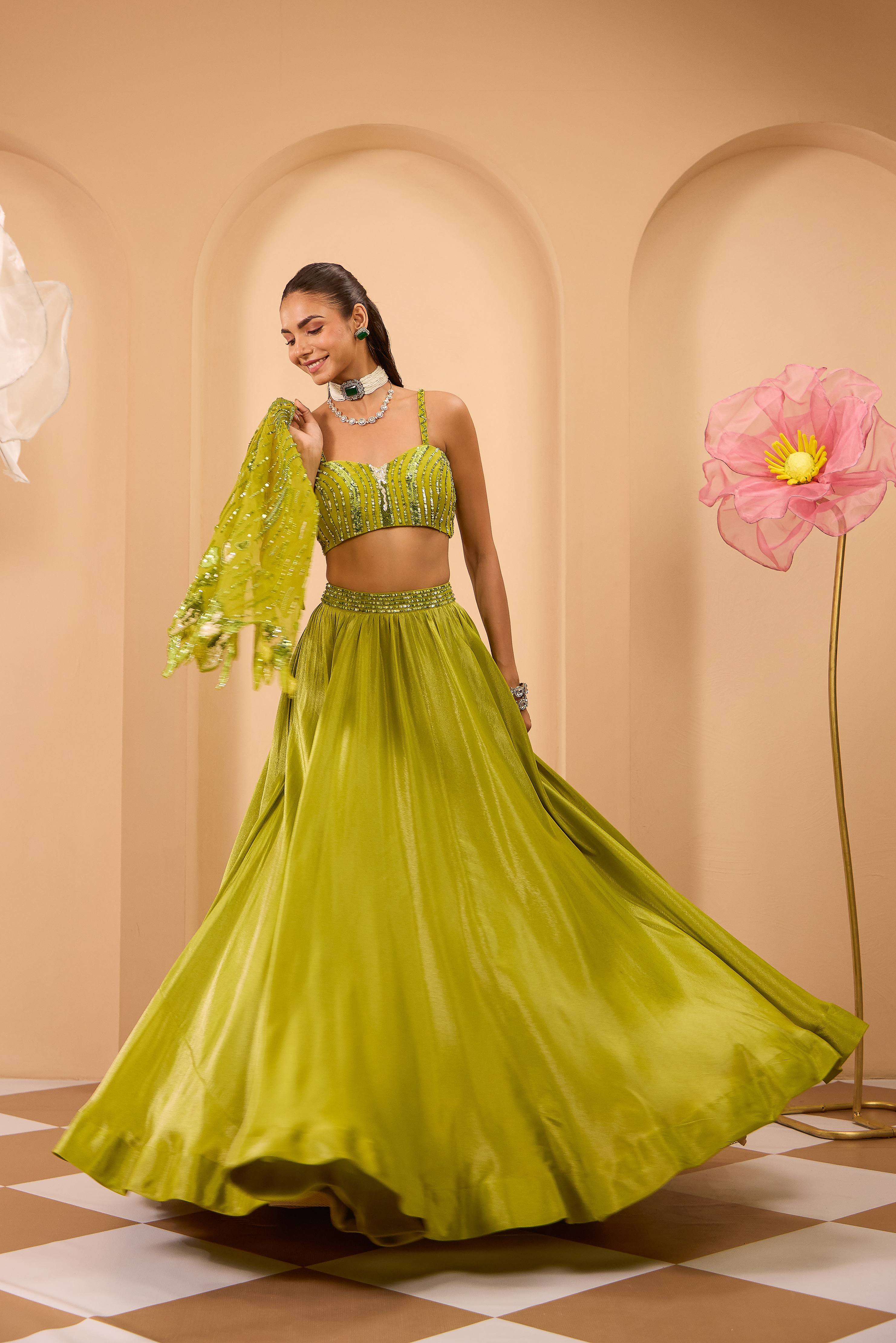 Ombre Shaded Shrug with Tissue Lehenga & Blouse
