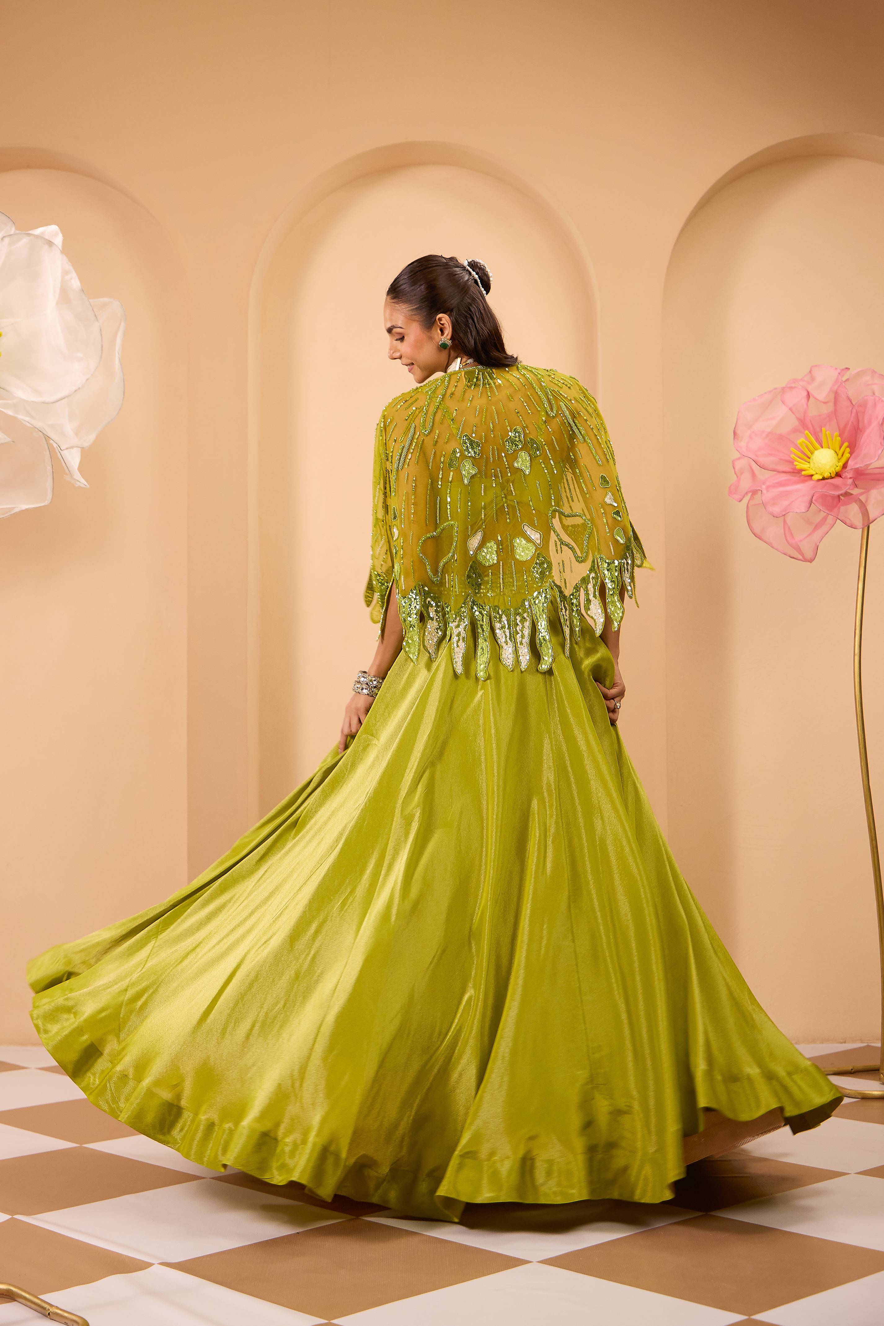 Ombre Shaded Shrug with Tissue Lehenga & Blouse