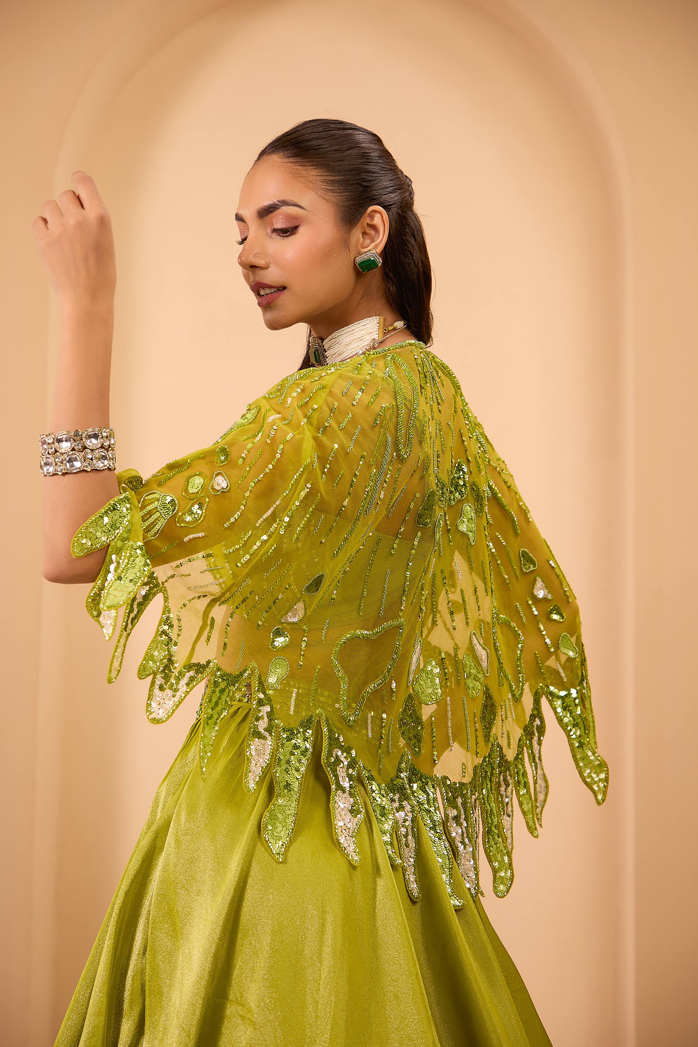 Ombre Shaded Shrug with Tissue Lehenga & Blouse