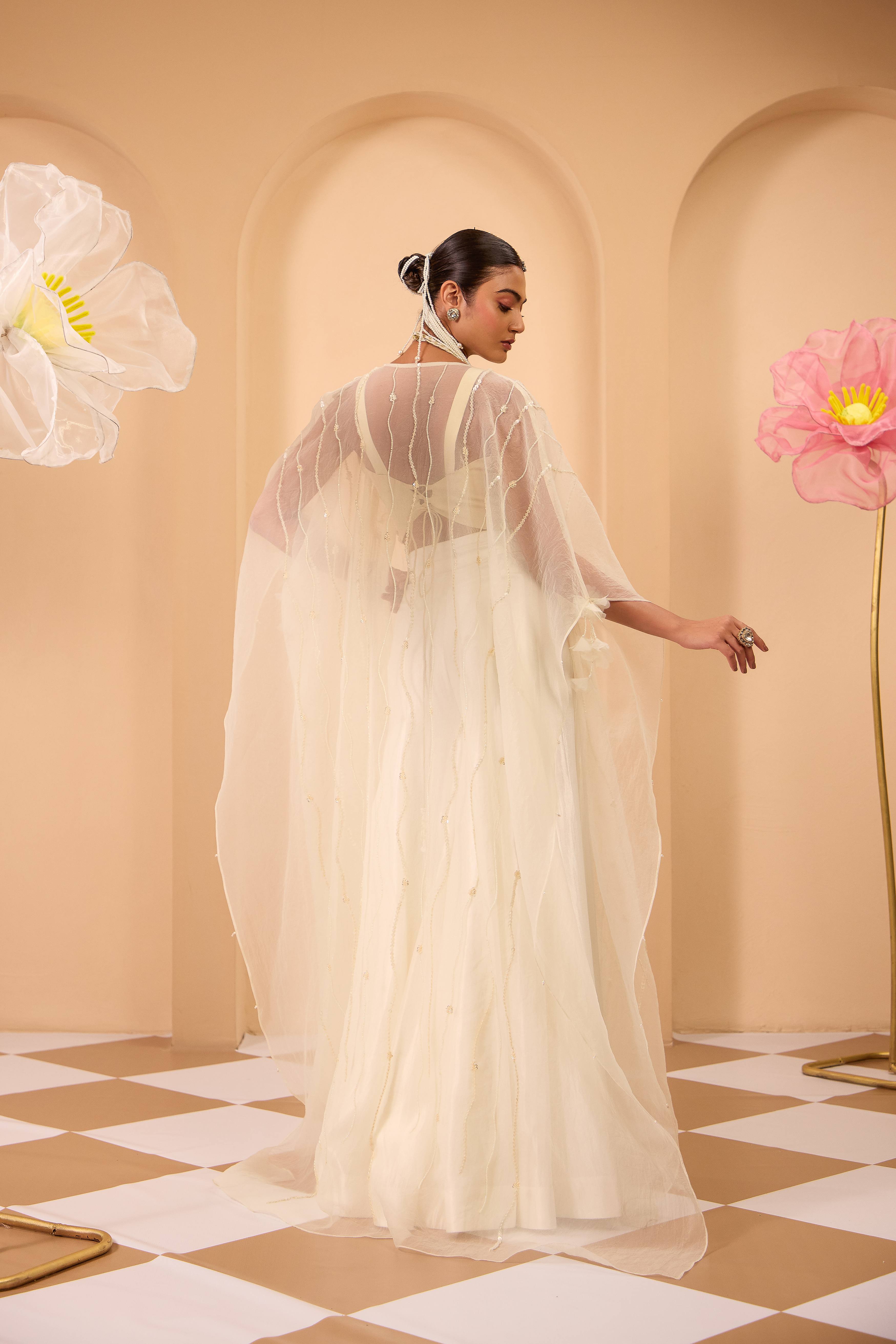 Ivory Hand Embroidered Blouse & flared Sharara