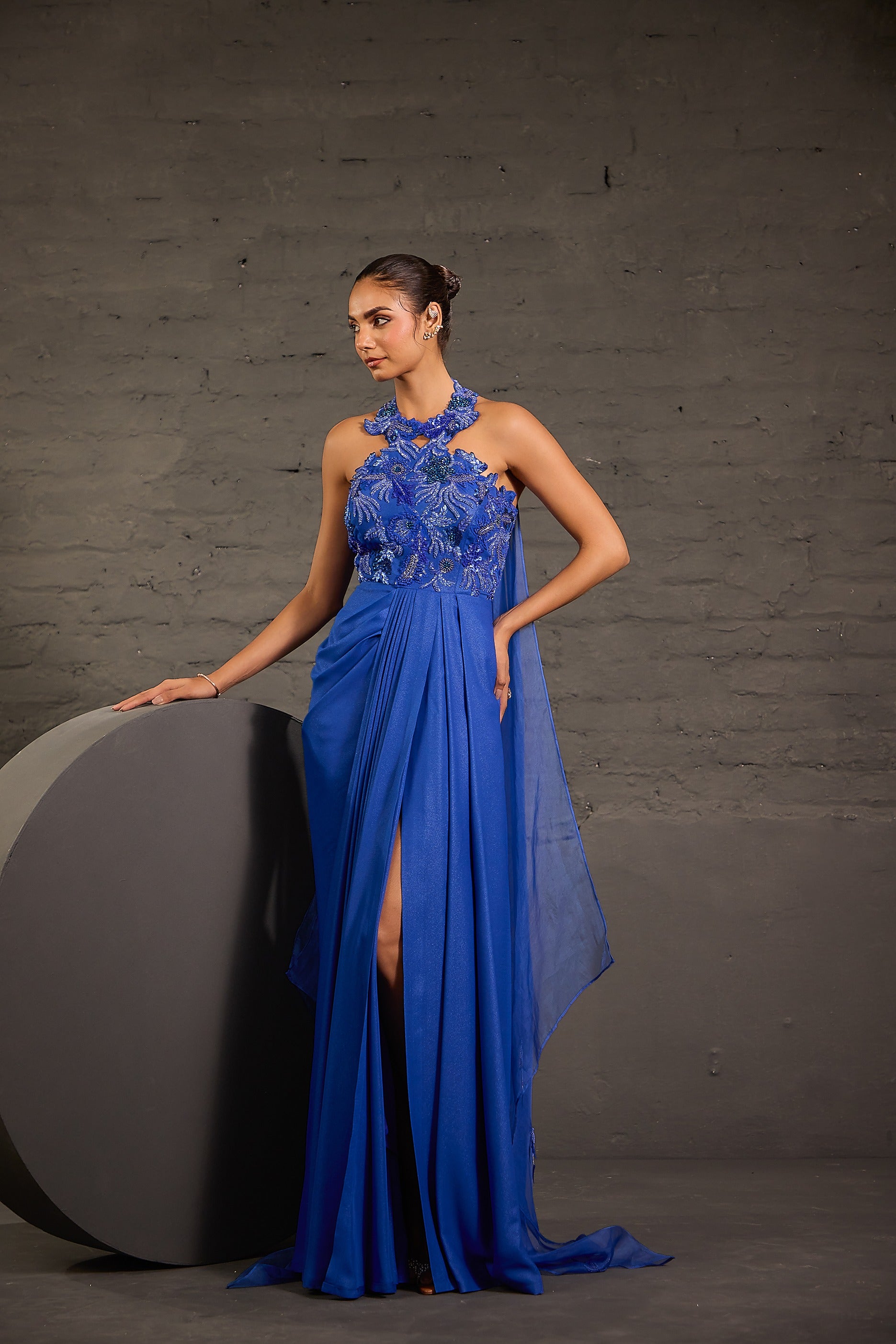 Cutwork Halterneck Drape Gown