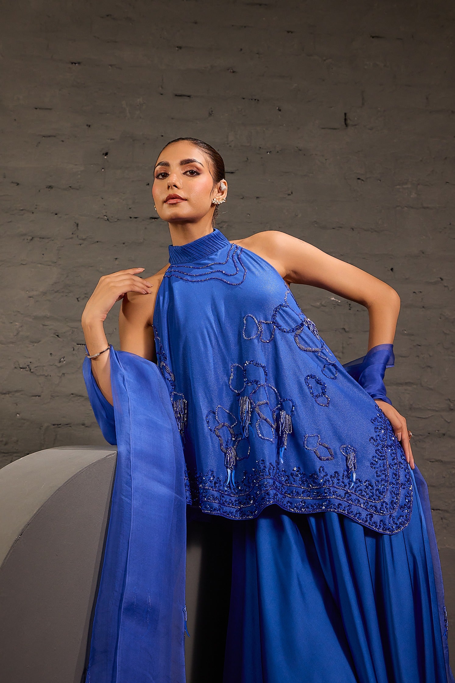 Asymmetric Flowy Tunic And Bias Cut Flared Sharara