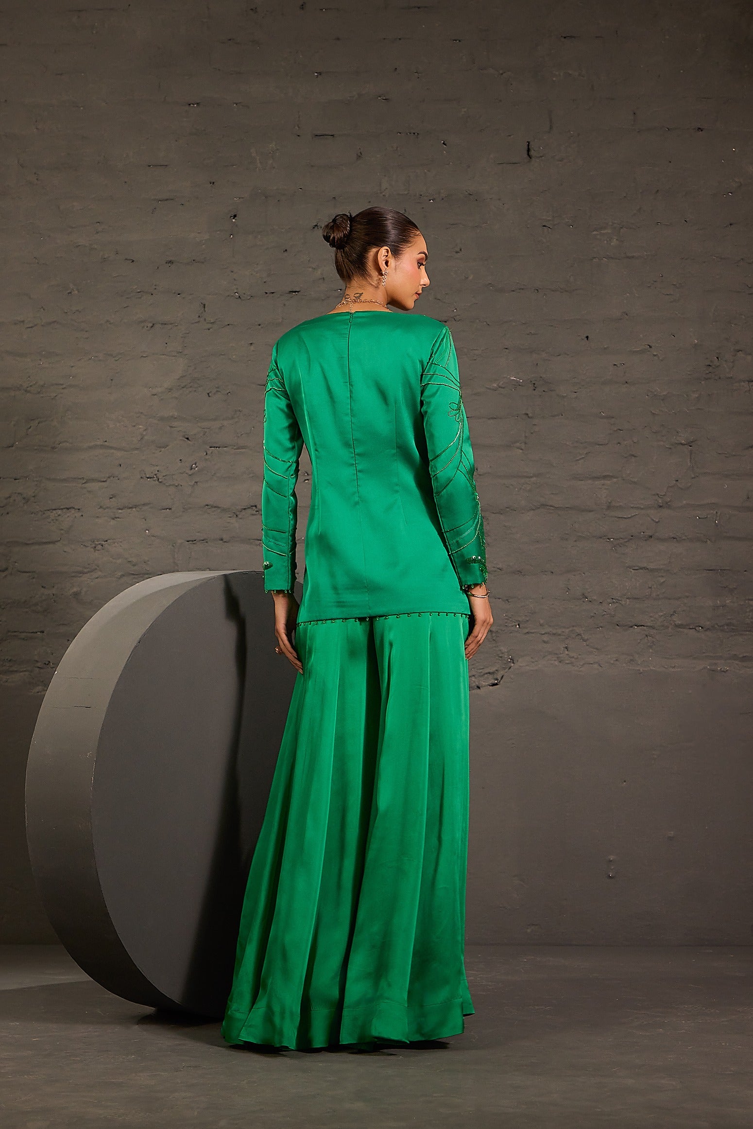 Emerald Green Embroidered Sharara Set