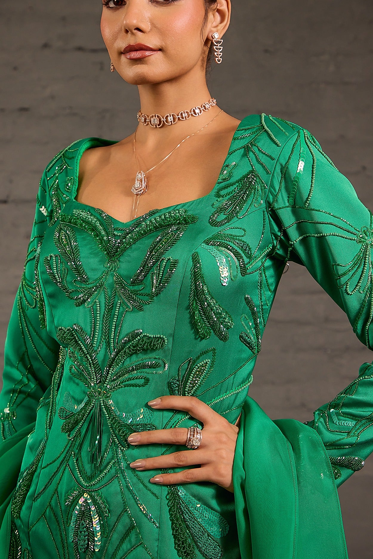 Emerald Green Embroidered Sharara Set