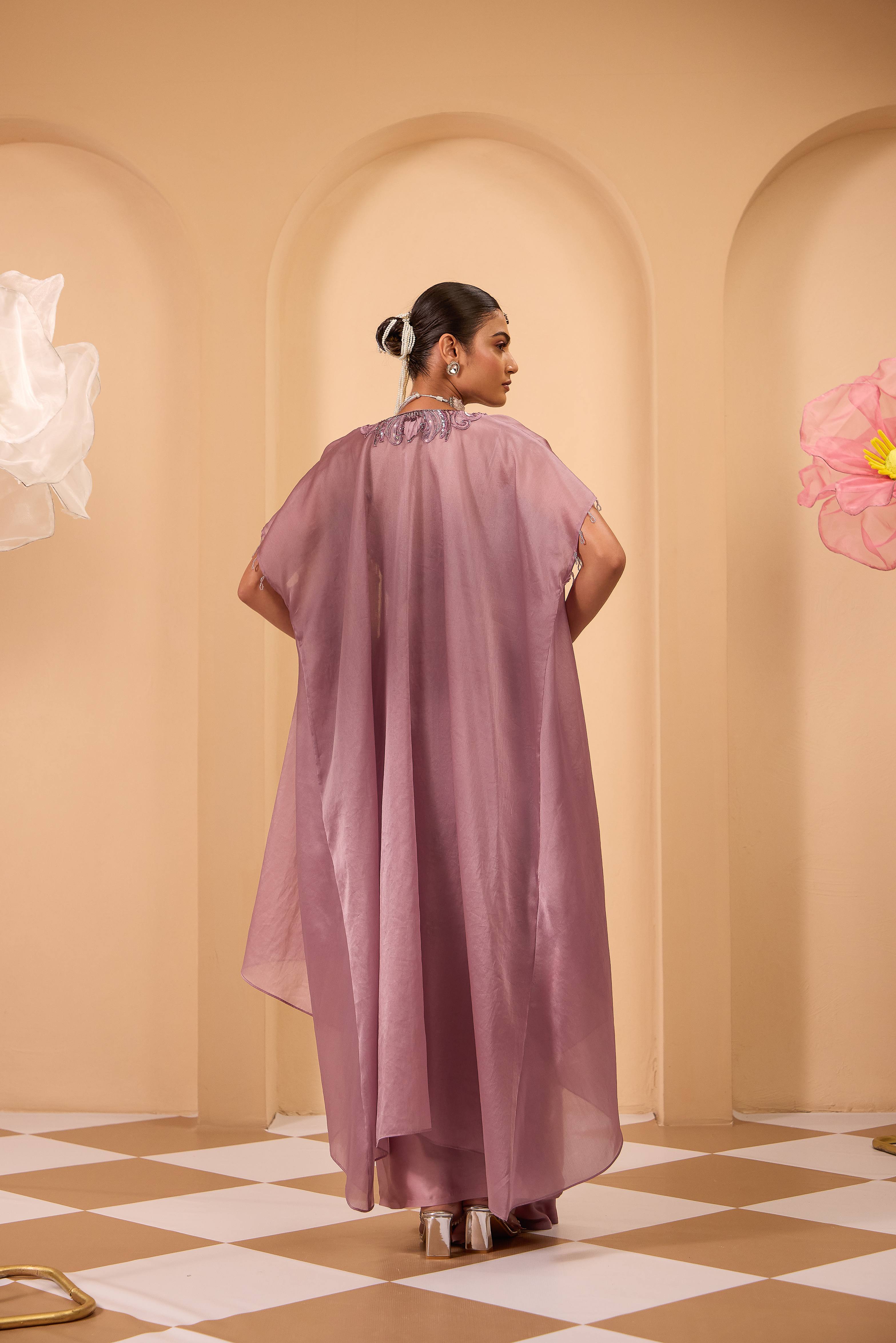 Purple Drape Skirt with Hand Embroidered Cape & Blouse