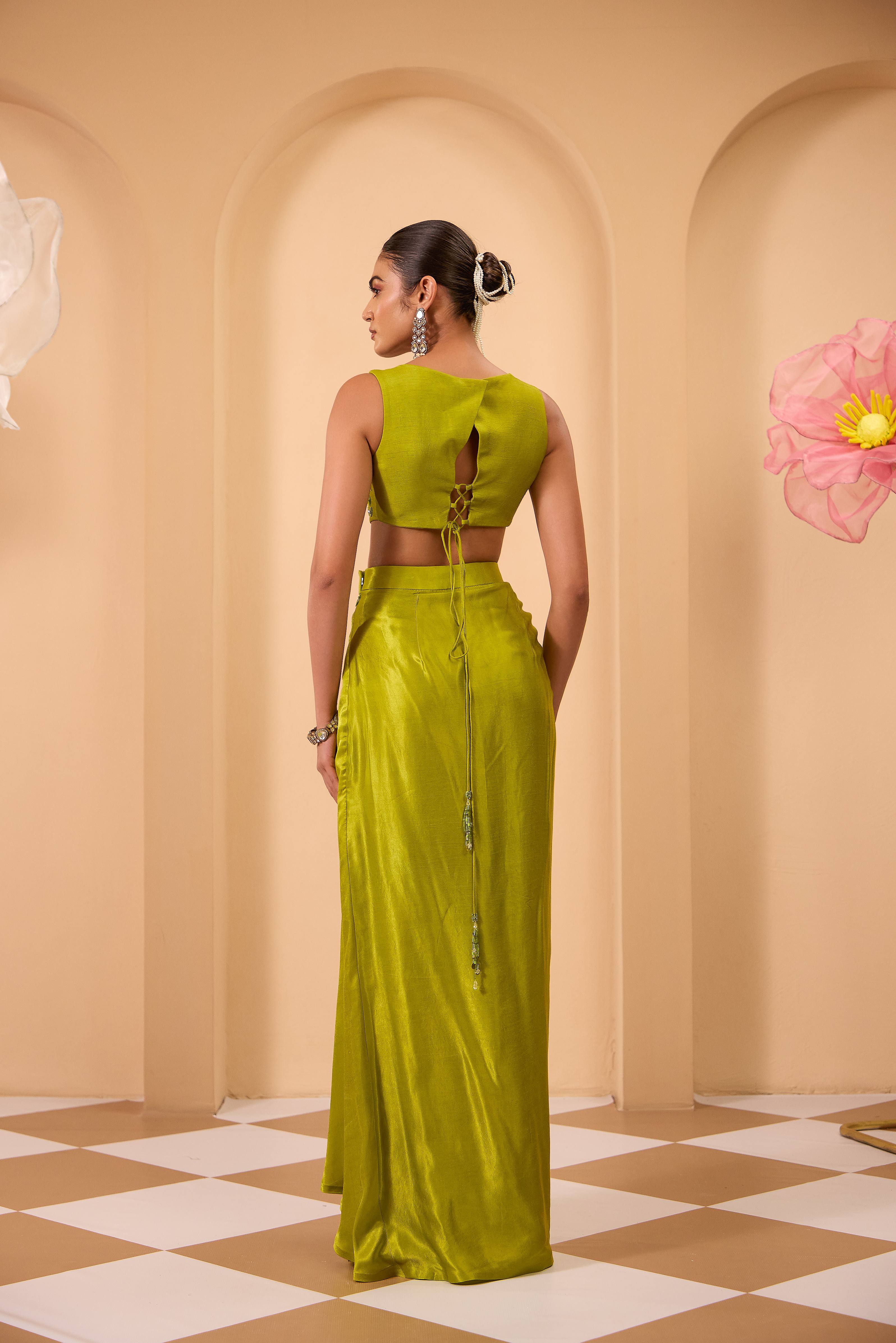 Hand Embroidered Waistcoat with Drape Skirt & Cape