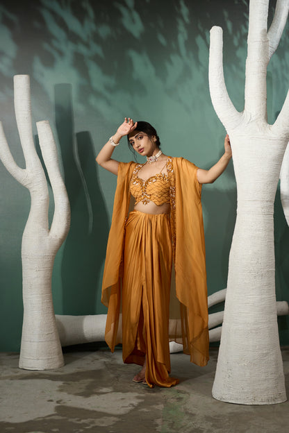 Marigold Yellow Cutwork Cape Set