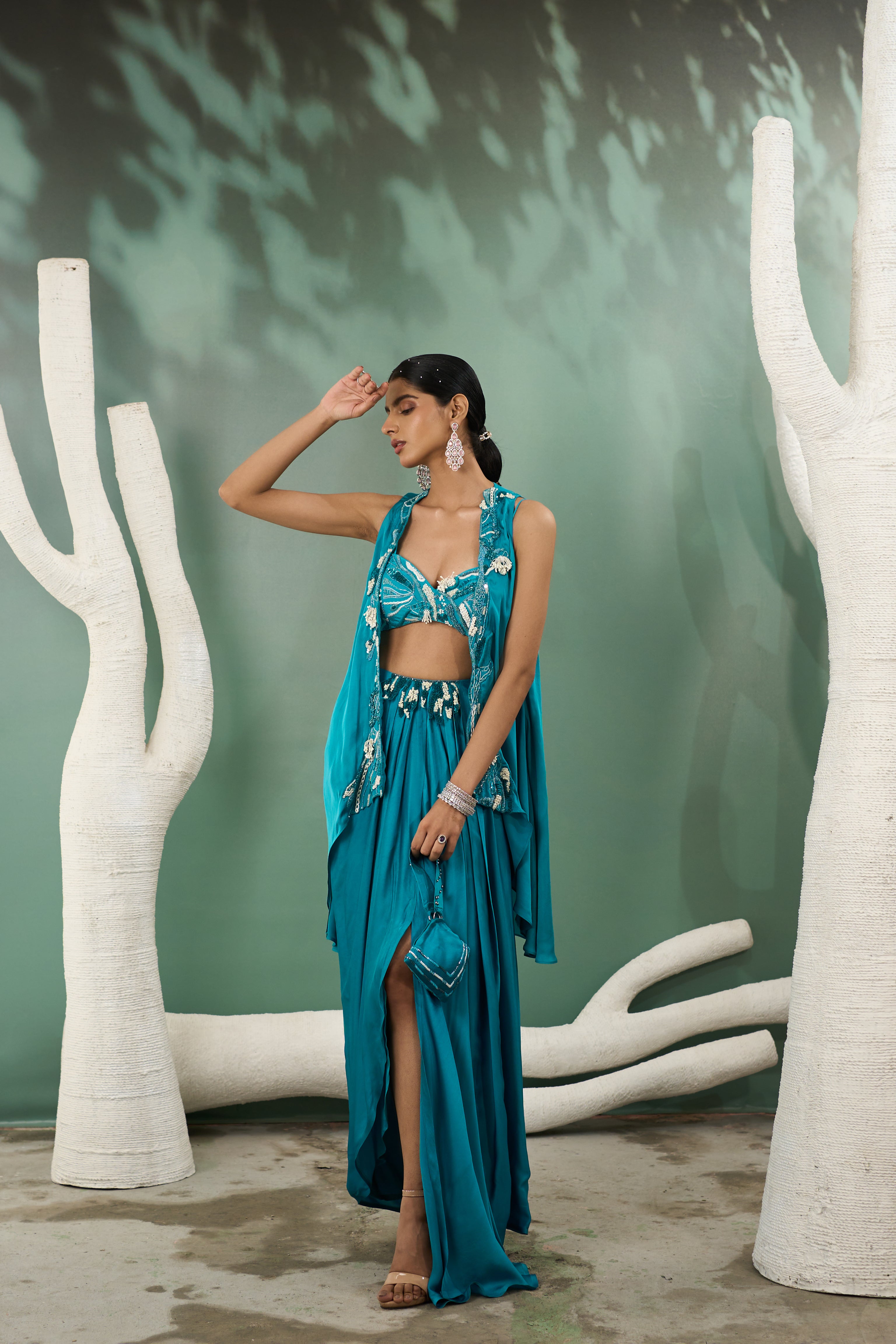 Firozi Blue Cape Skirt Set