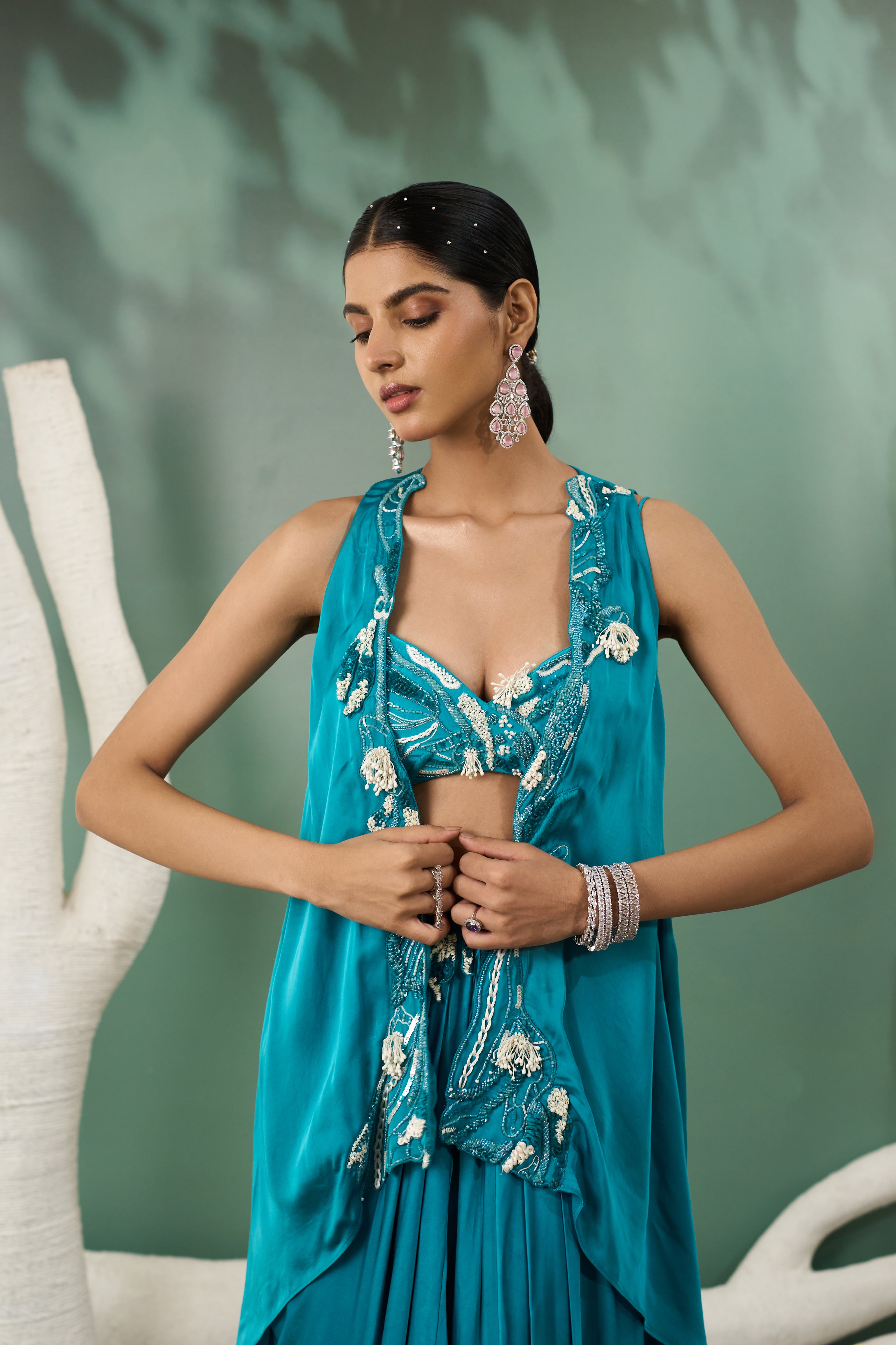 Firozi Blue Cape Skirt Set