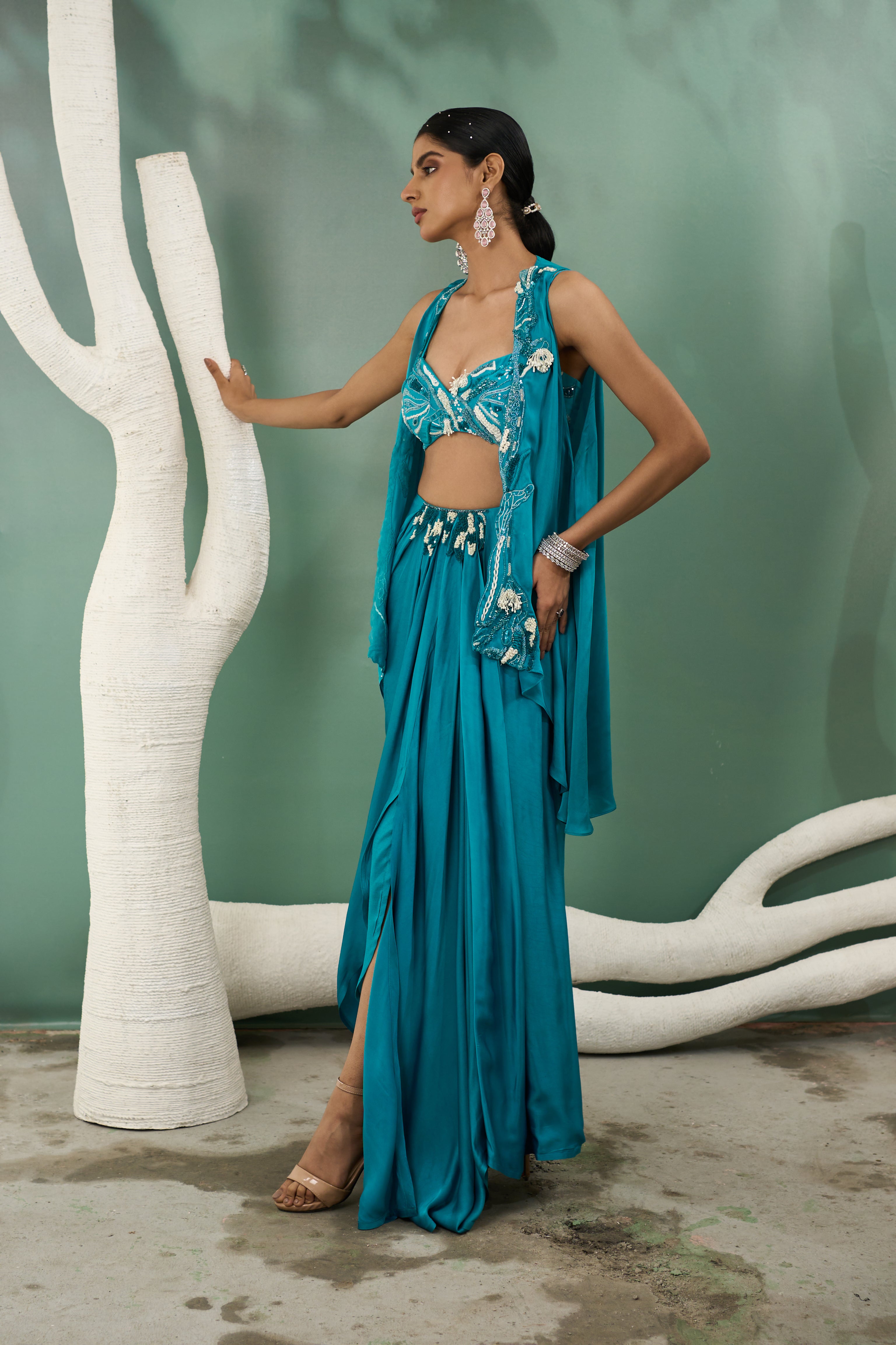 Firozi Blue Cape Skirt Set