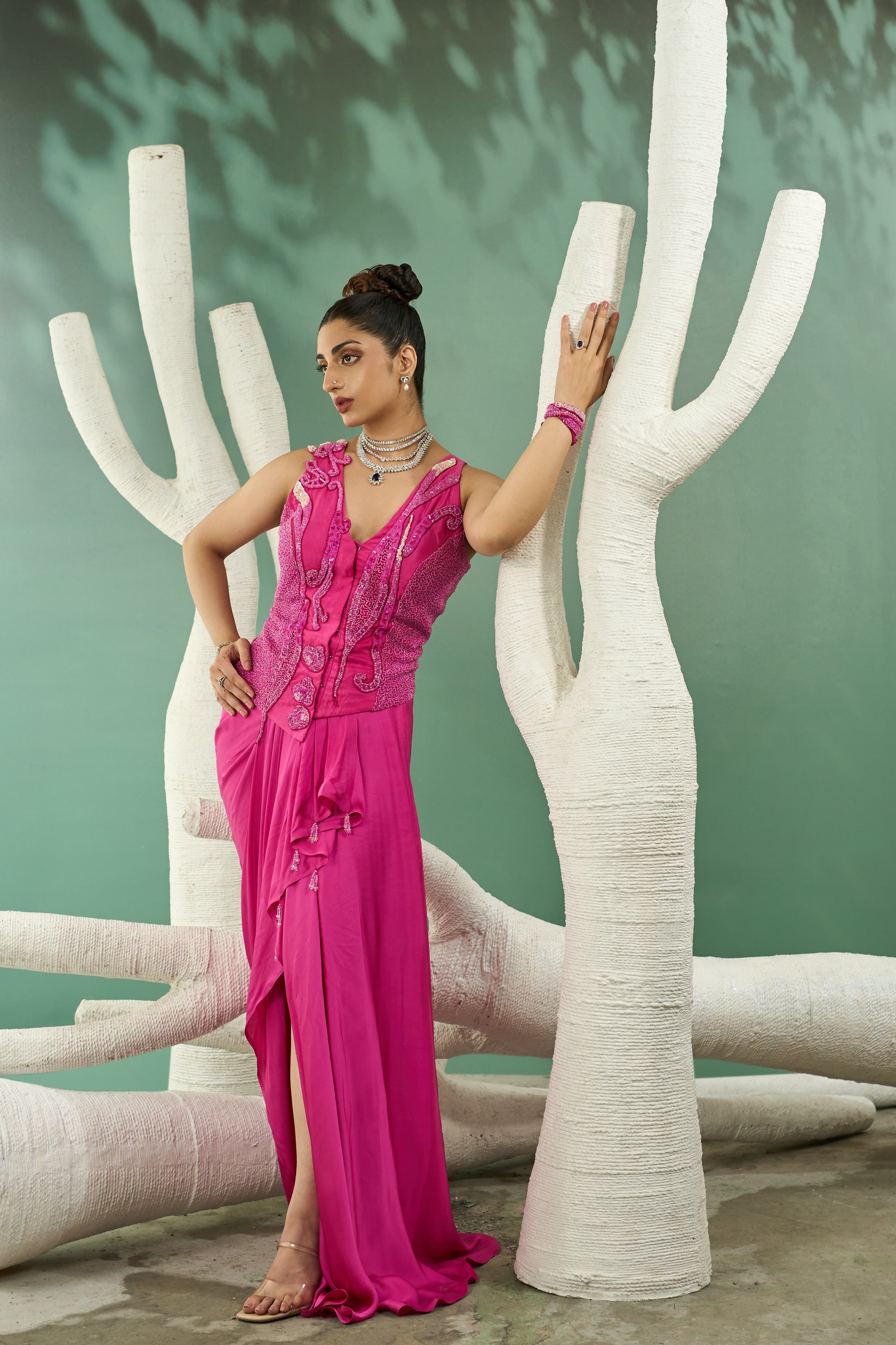 Fuchsia Pink Jacket Set