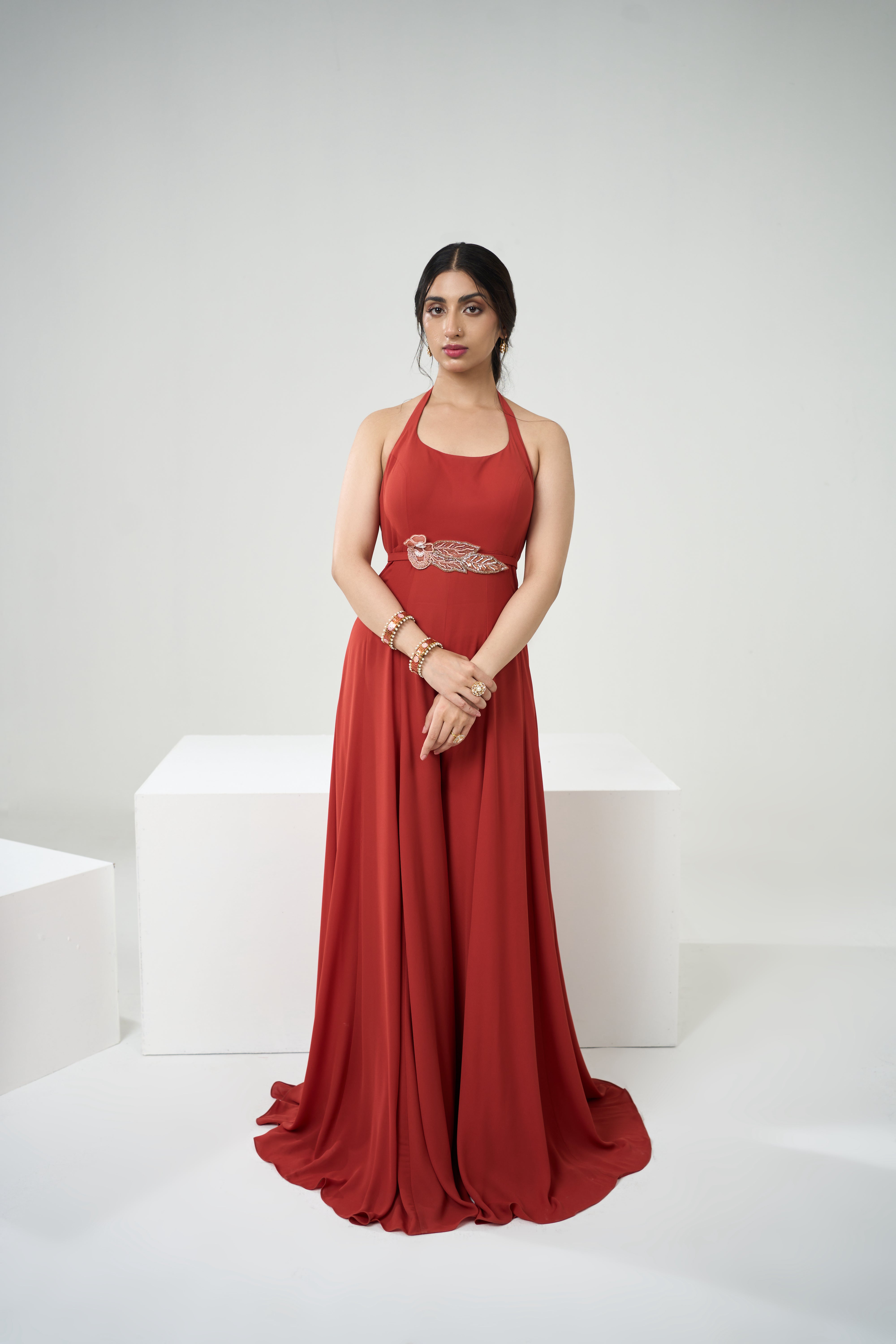 Rust Orange Jumpsuit With Short Cape