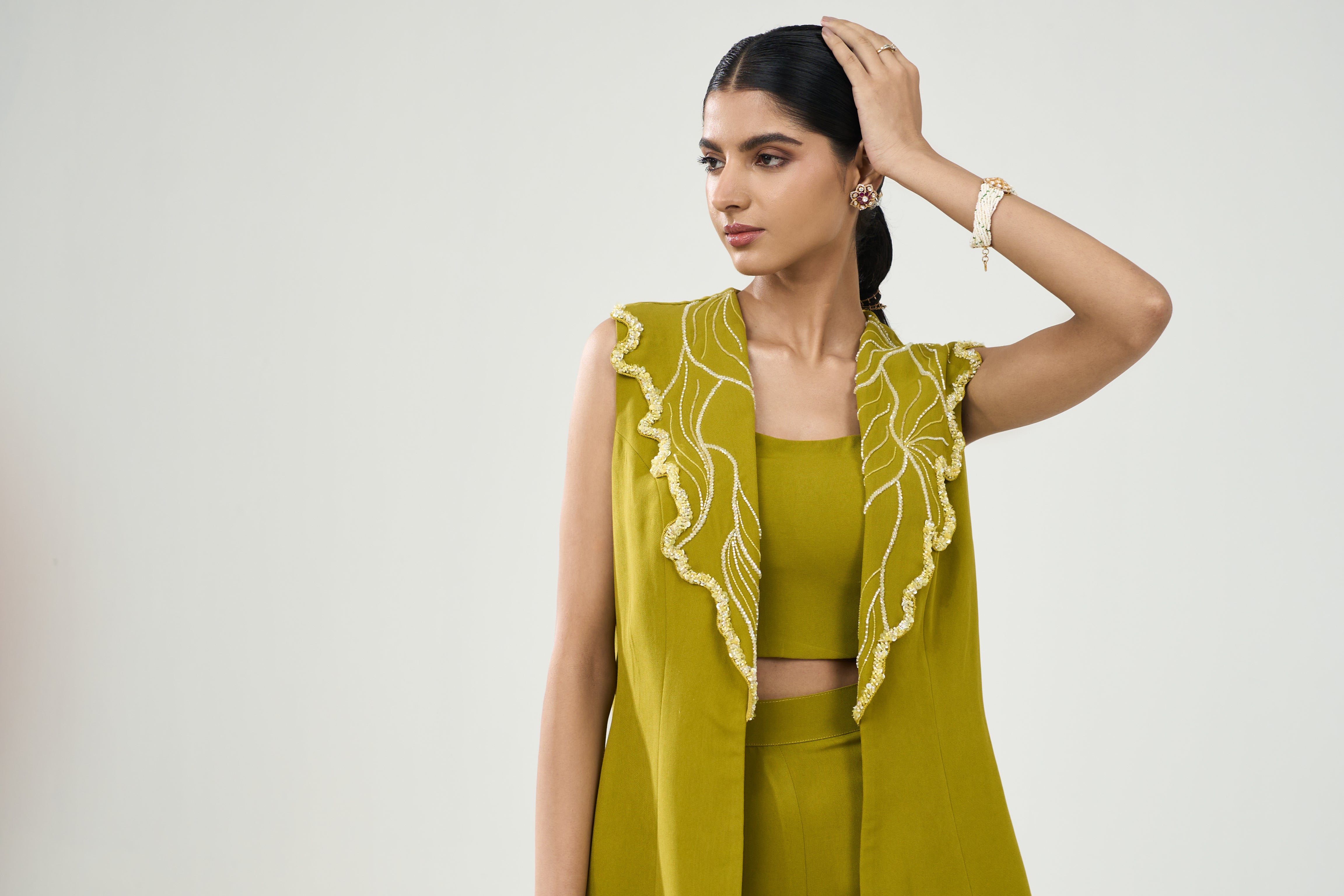 Lime Green Sleeveless Blazer Set