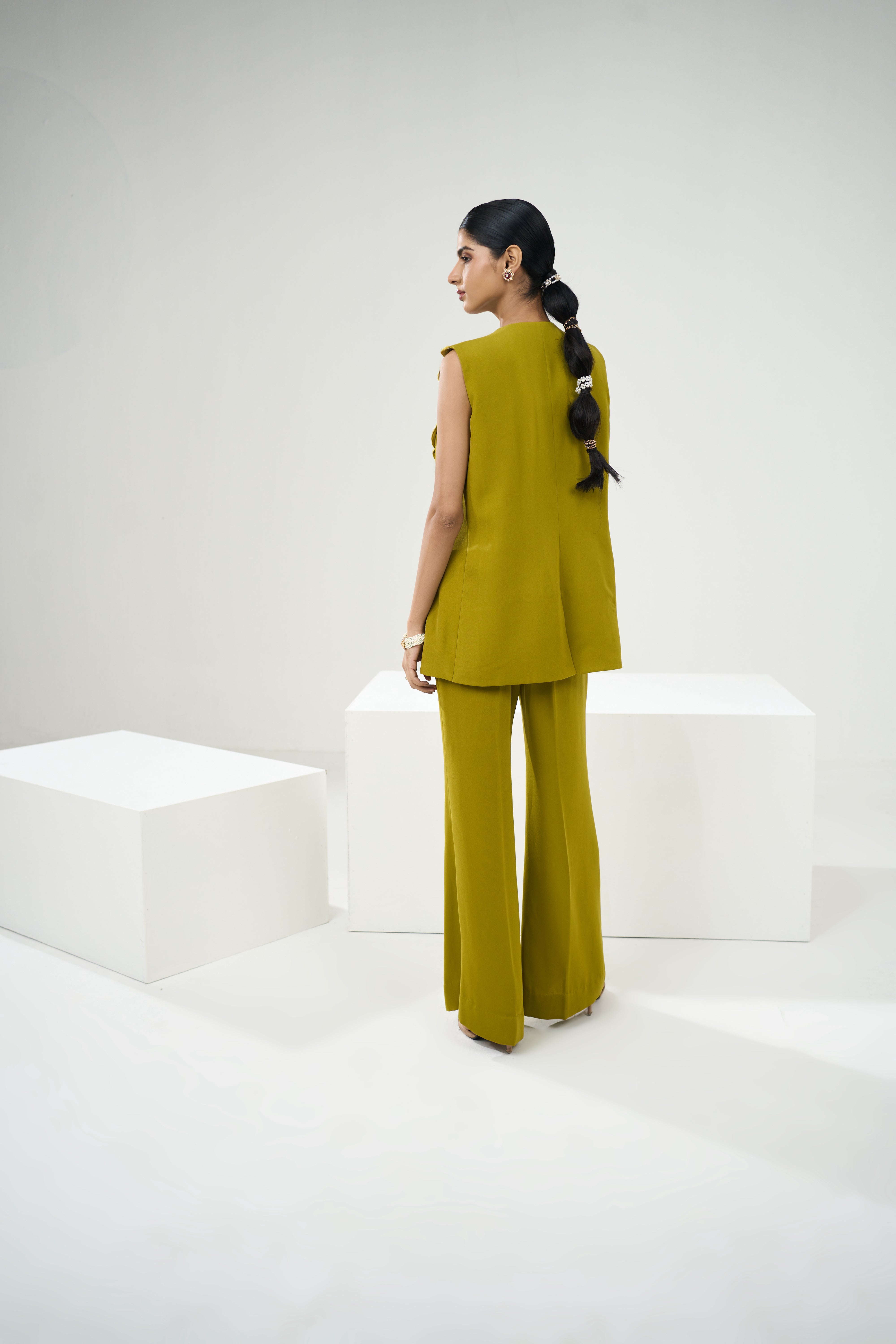 Lime Green Sleeveless Blazer Set