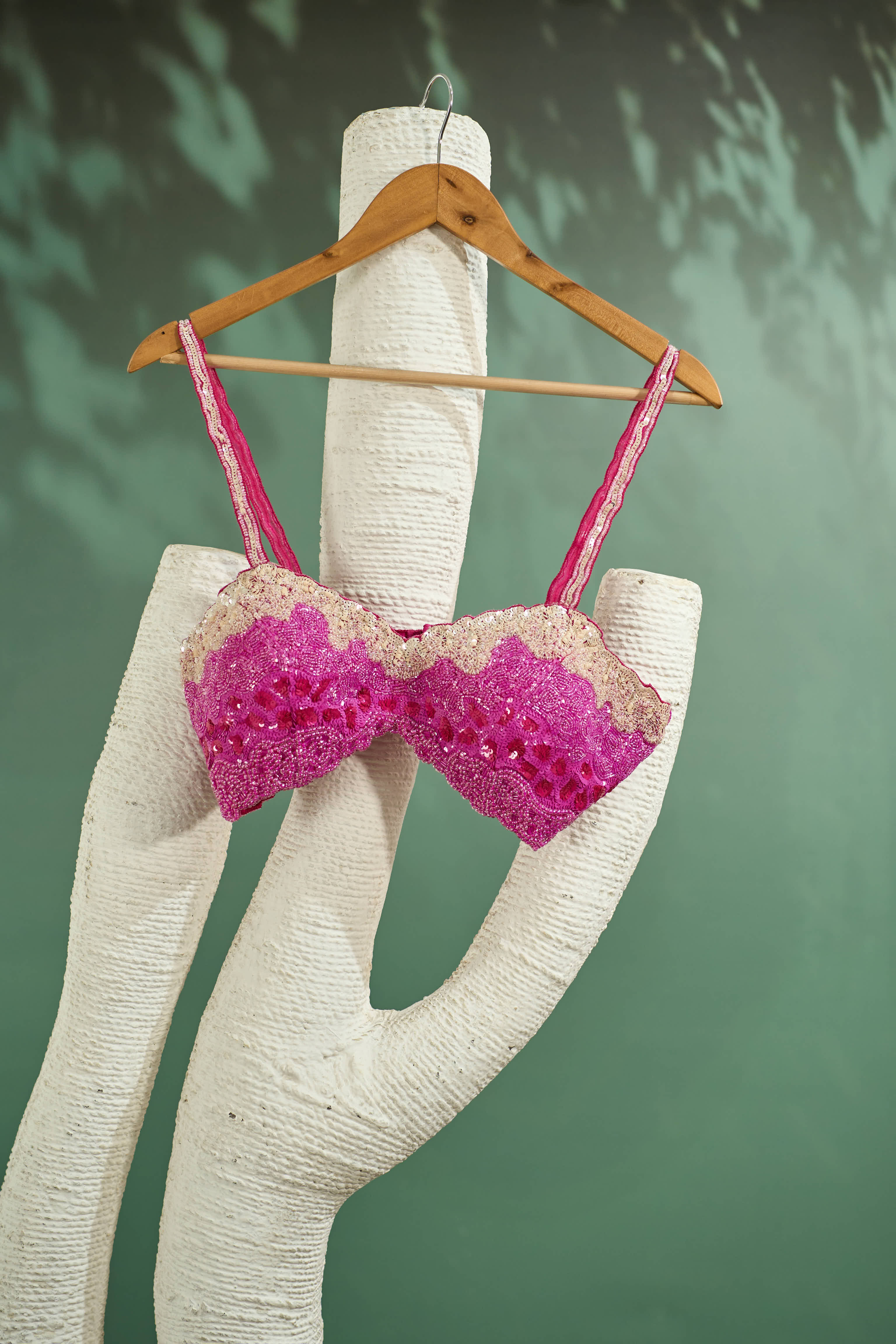 Fuchsia Pink Ombre Drape Saree Set