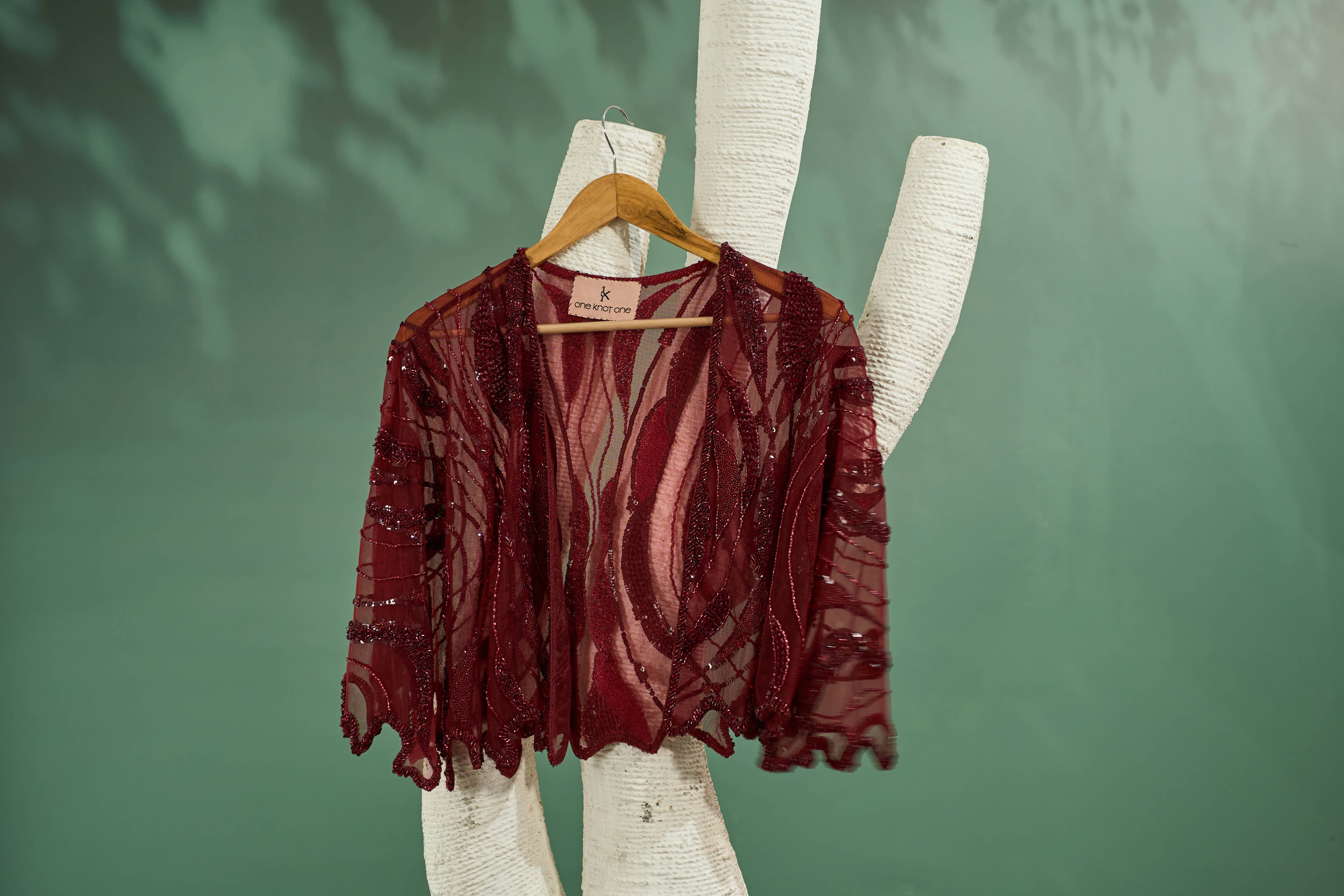 Burgundy Drape Skirt & Shrug Set