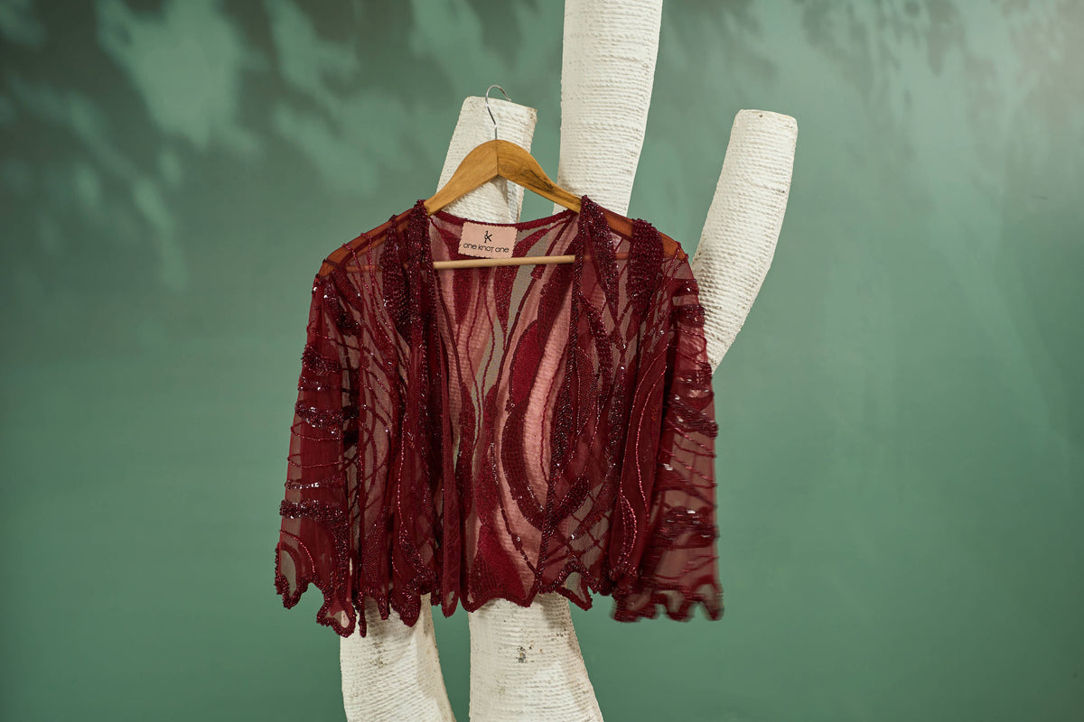 Burgundy Drape Skirt & Shrug Set