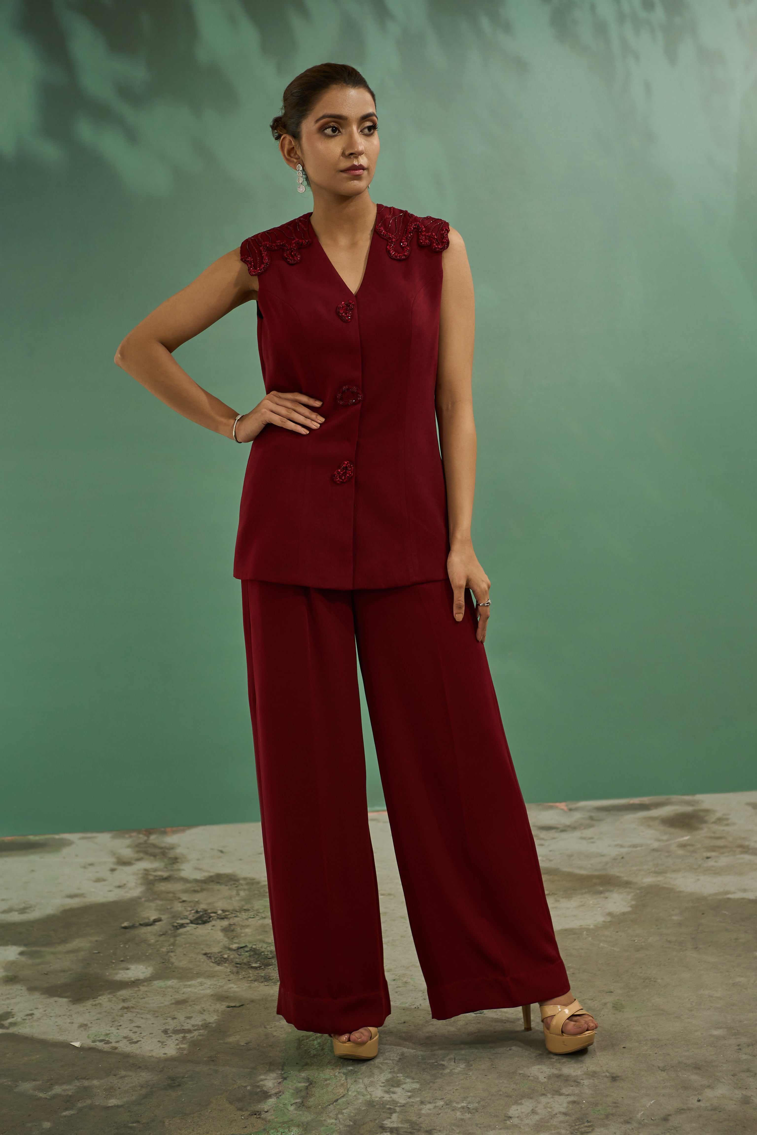 Red Sleeveless Co-Ord Set